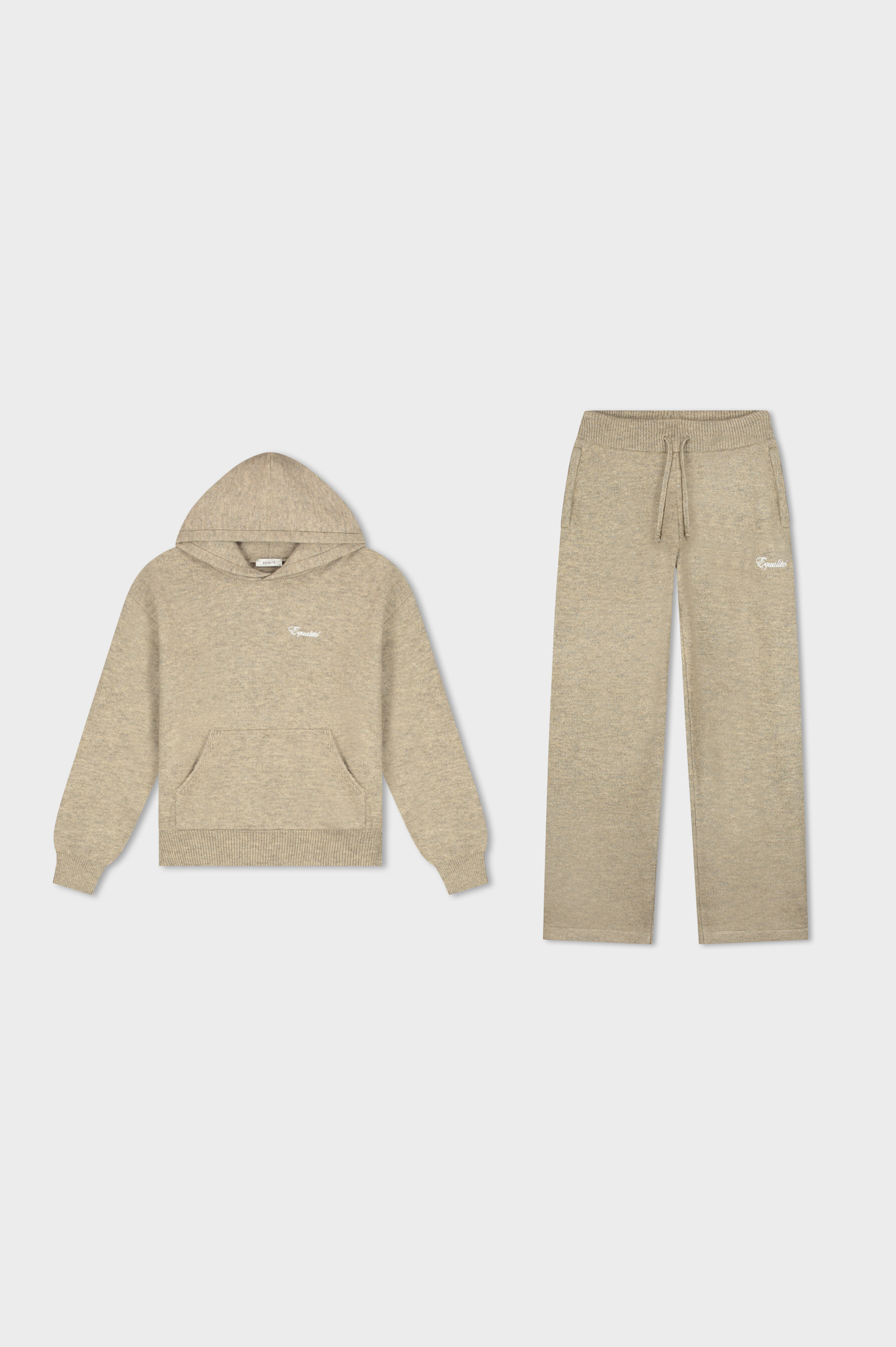 FLUFFY KNIT HOODIE SET | TAUPE