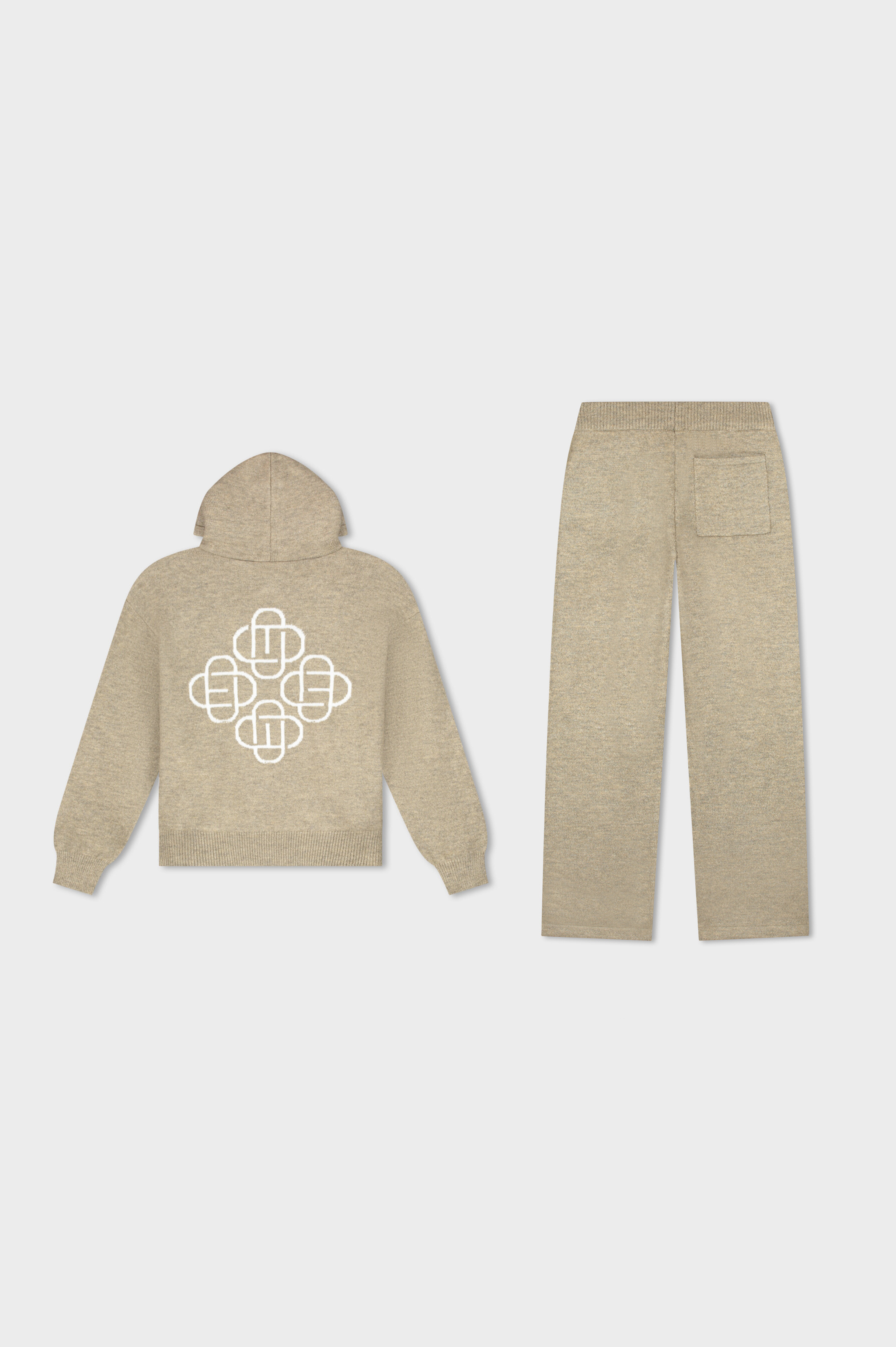 FLUFFY KNIT HOODIE SET | TAUPE