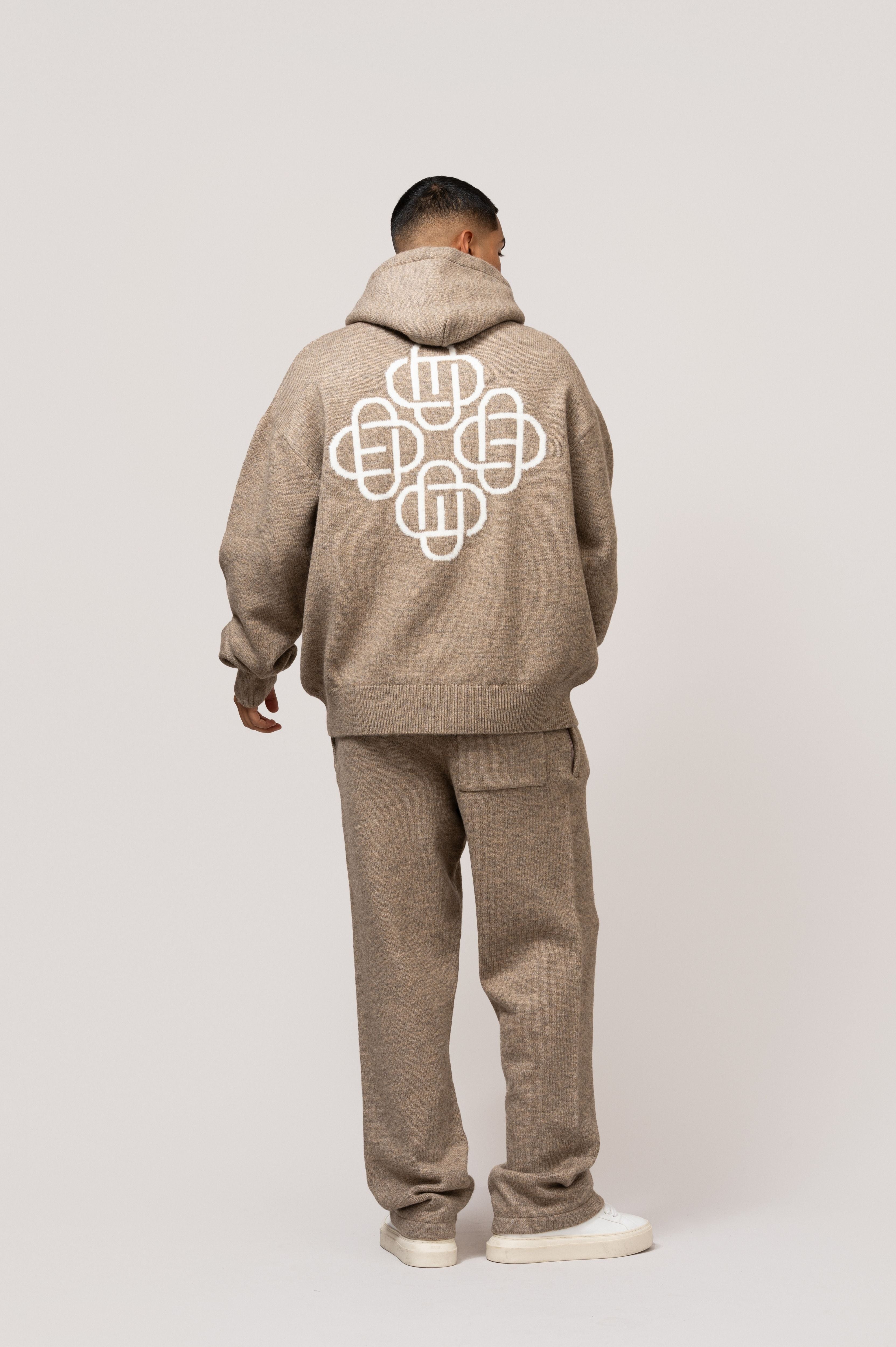 FLUFFY KNIT HOODIE SET | TAUPE