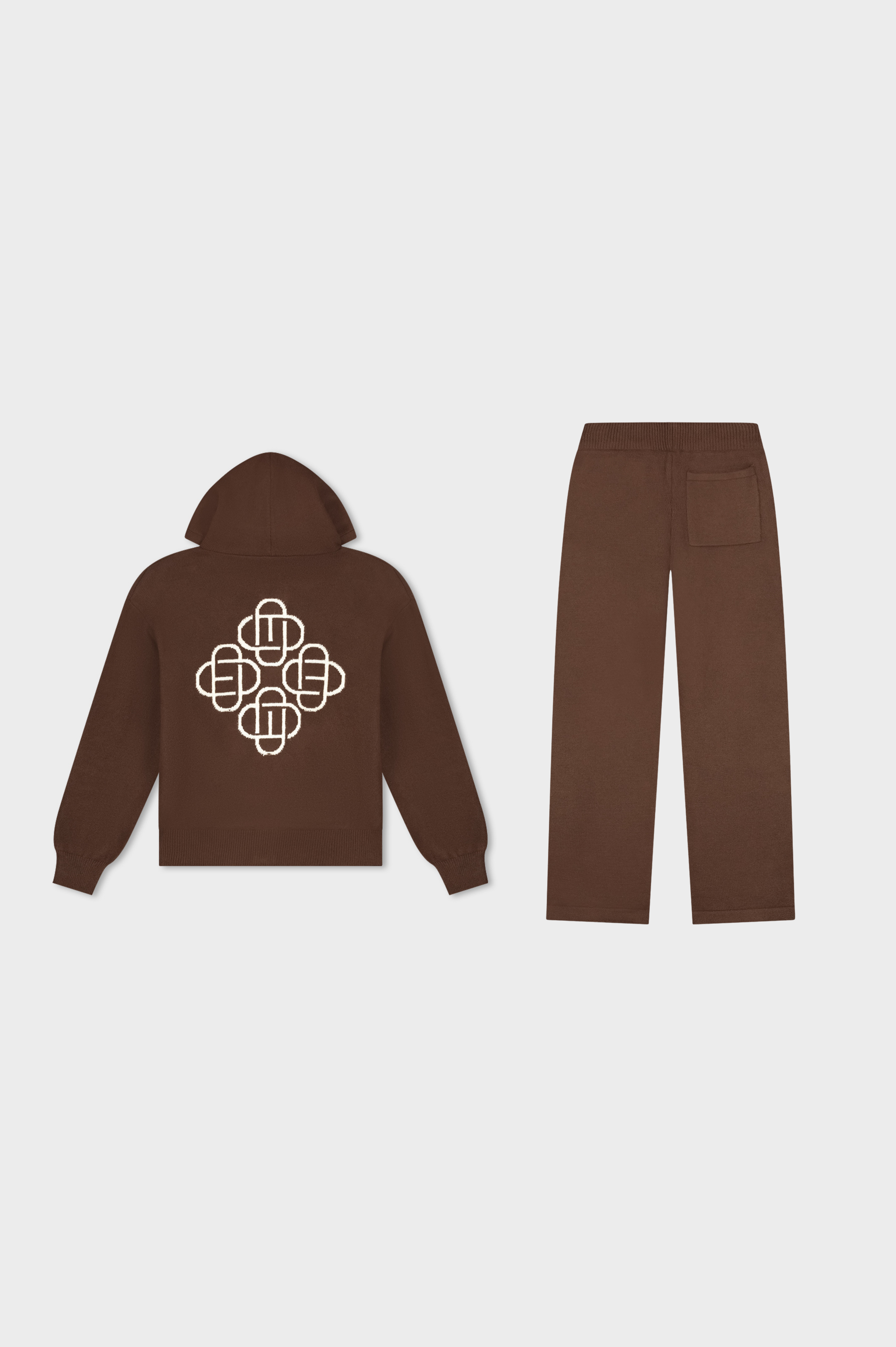Fluffy Knit Full Zip Set | Brown