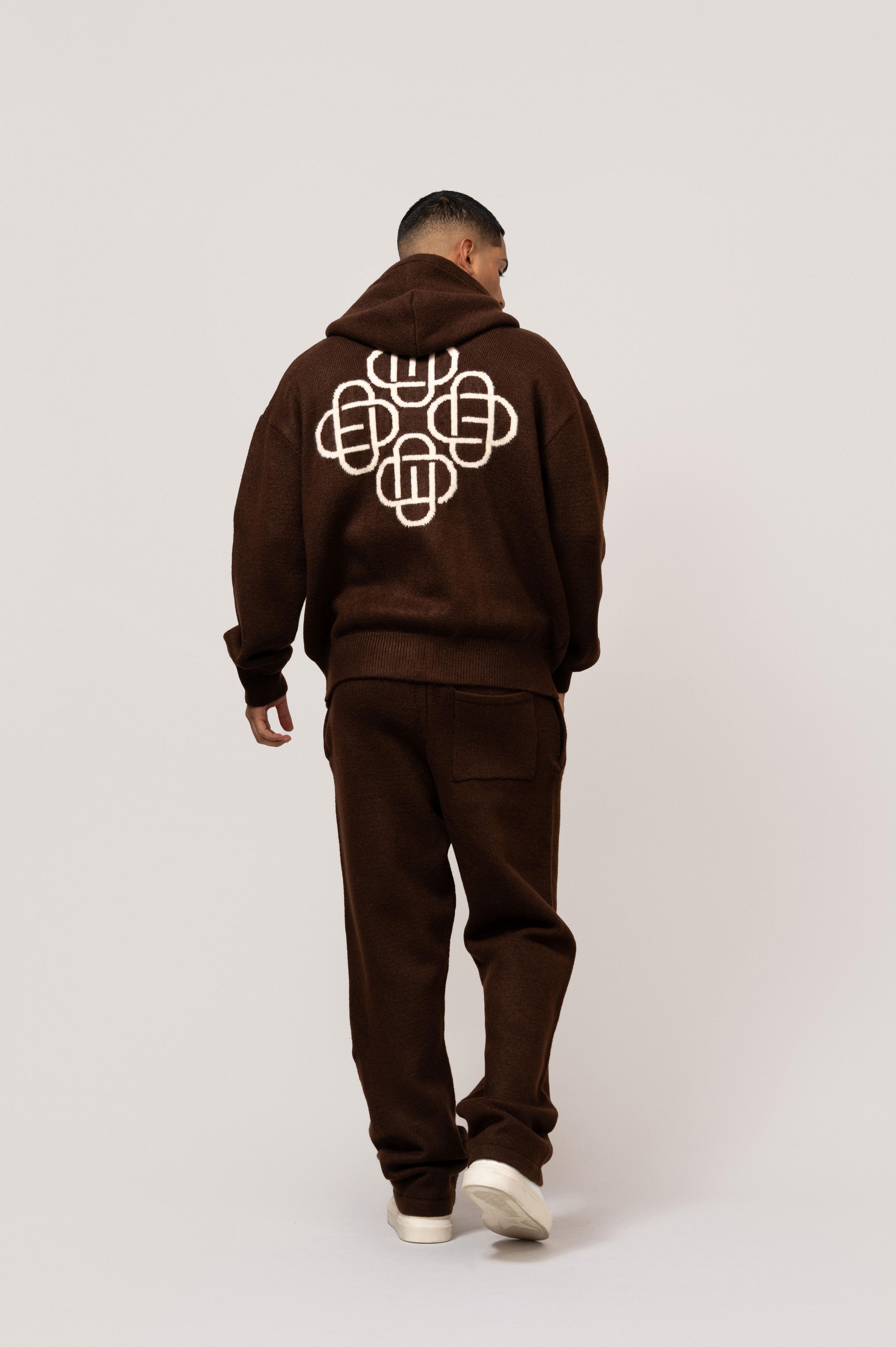 Fluffy Knit Full Zip Set | Brown
