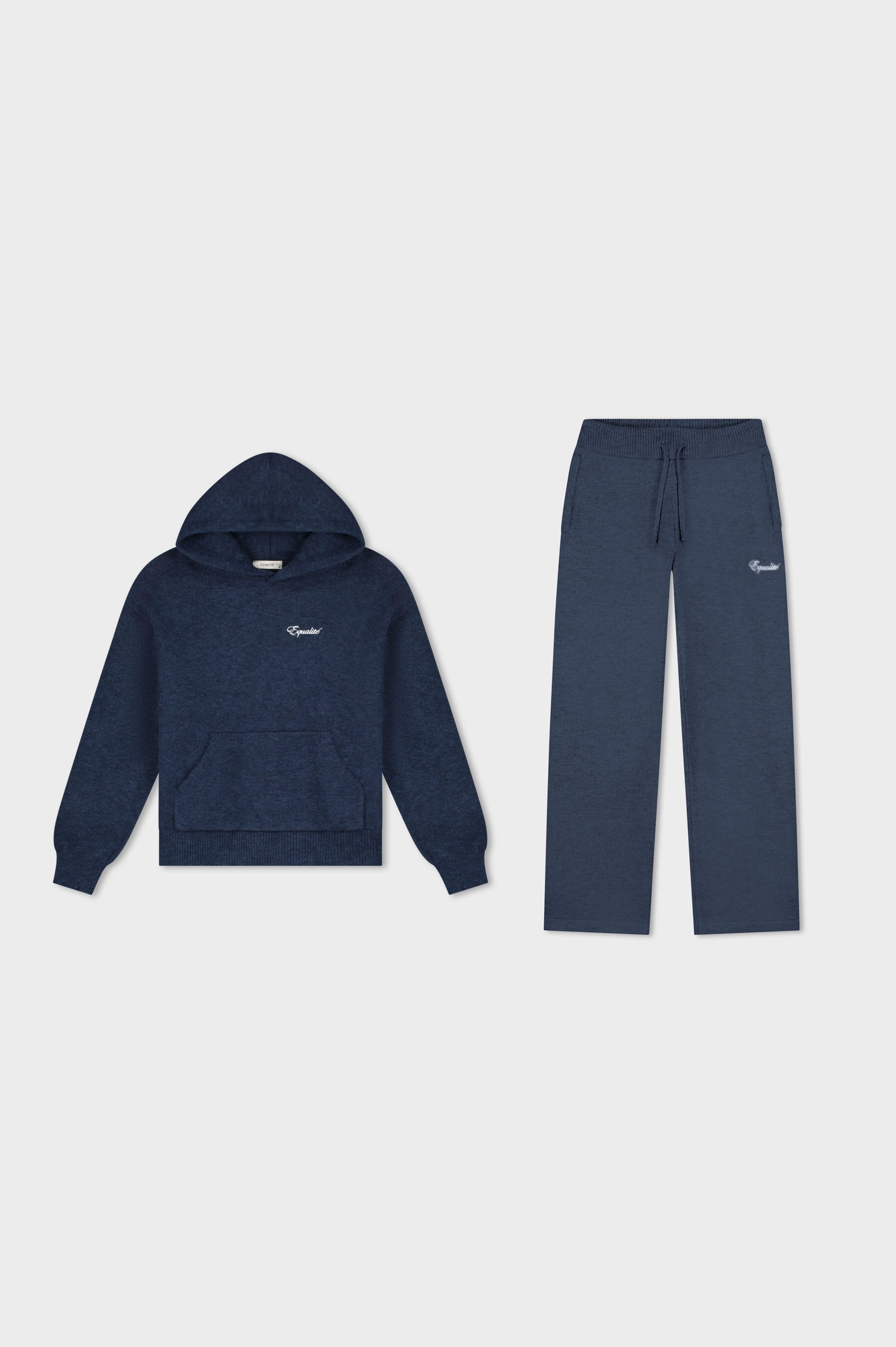 FLUFFY KNIT HOODIE SET | NAVY