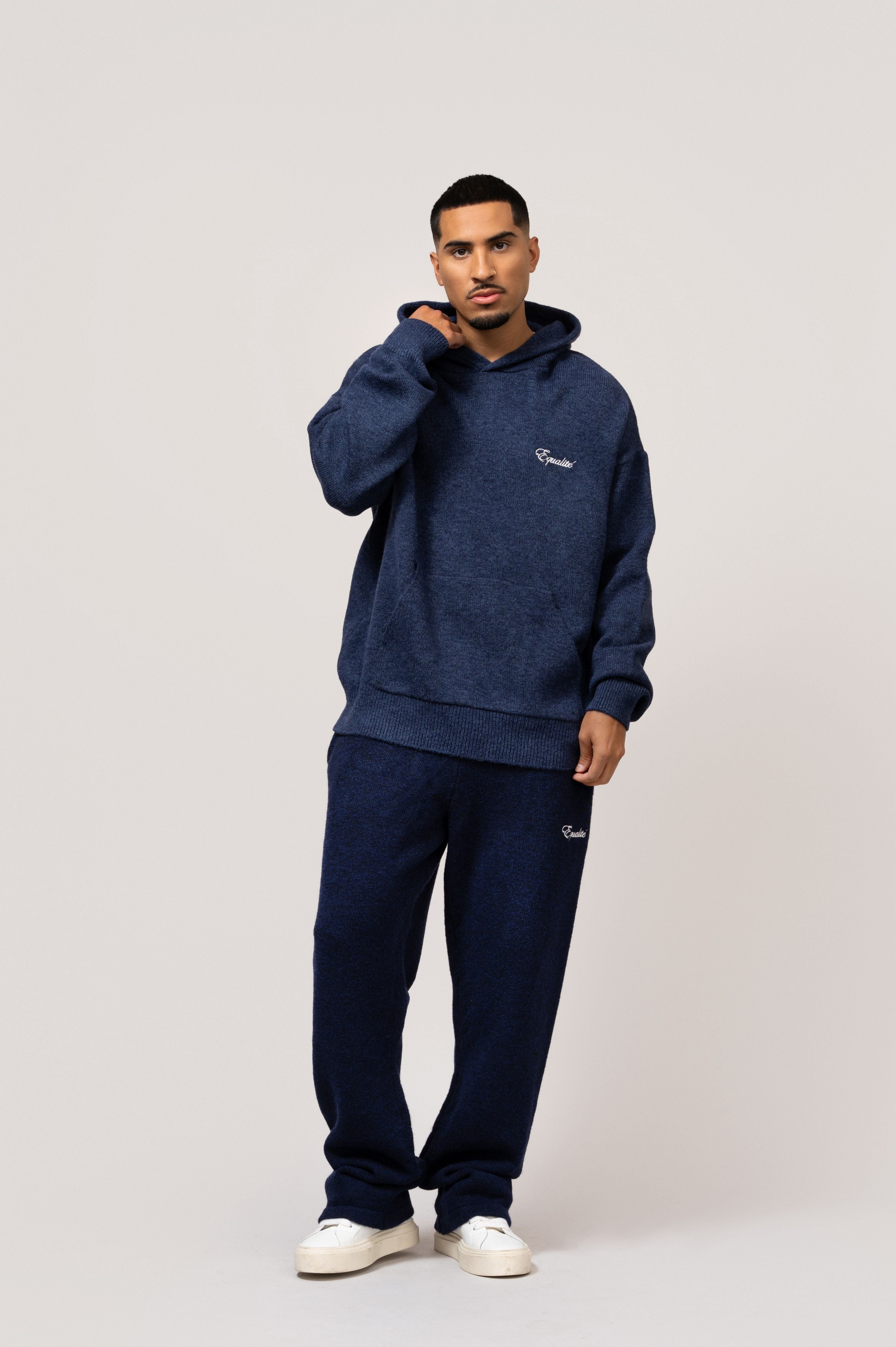FLUFFY KNIT HOODIE SET | NAVY