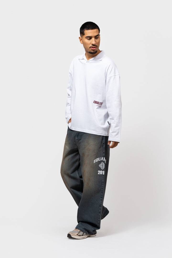 ELIA LONGSLEEVE POLO | WHITE & BURGUNDY