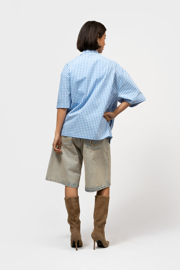 GINGHAM BOXY SHIRT | LIGHT BLUE