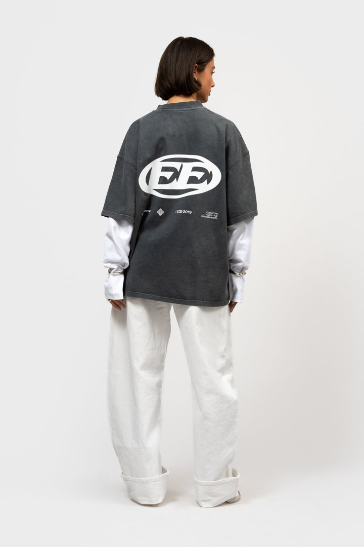 ENZO DOUBLE LAYER LONGSLEEVE TEE | WASHED GREY & WHITE
