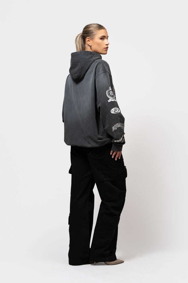 COLLEGE OVERSIZED HOODIE | BLACK WASHED