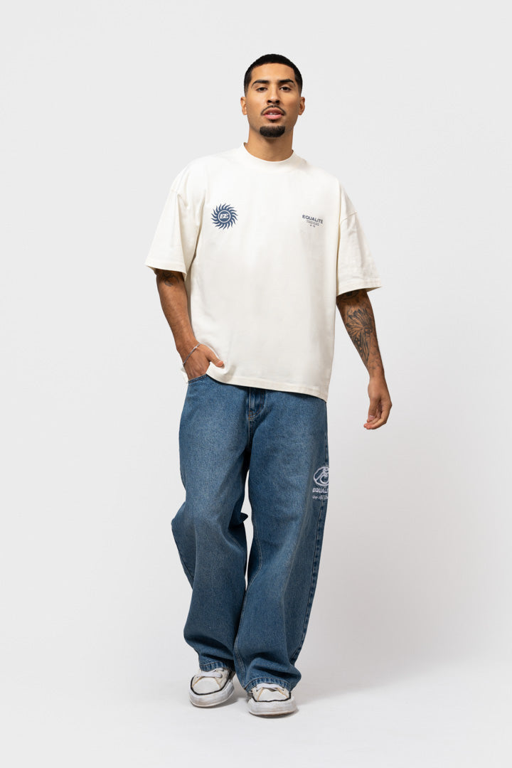 SUNNY BOXY FIT TEE | OFF-WHITE & NAVY