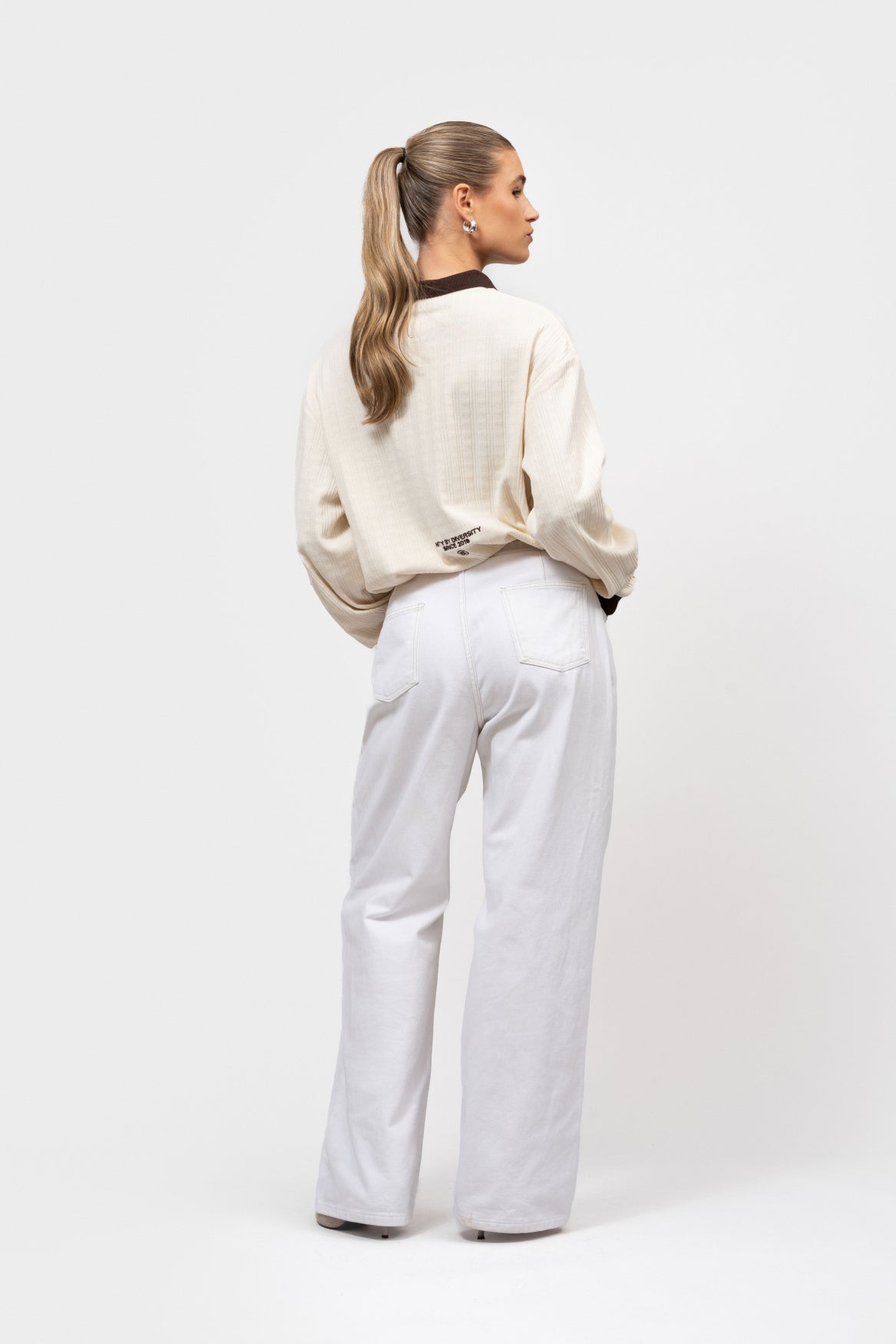 ASH KNIT LONGSLEEVE POLO | OFF-WHITE & BROWN - Equalité