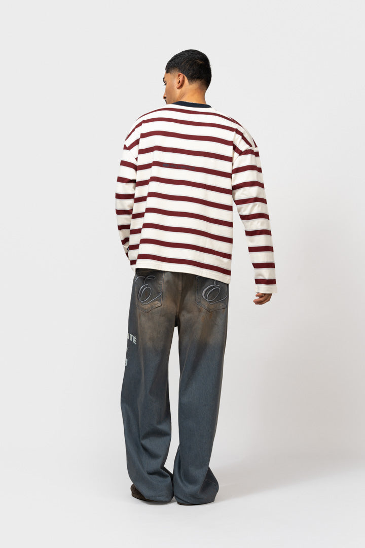 CELESTE STRIPED LONGSLEEVE TEE | OFF-WHITE & BURGUNDY