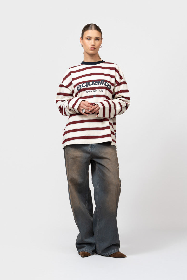 CELESTE STRIPED LONGSLEEVE TEE | OFF-WHITE & BURGUNDY