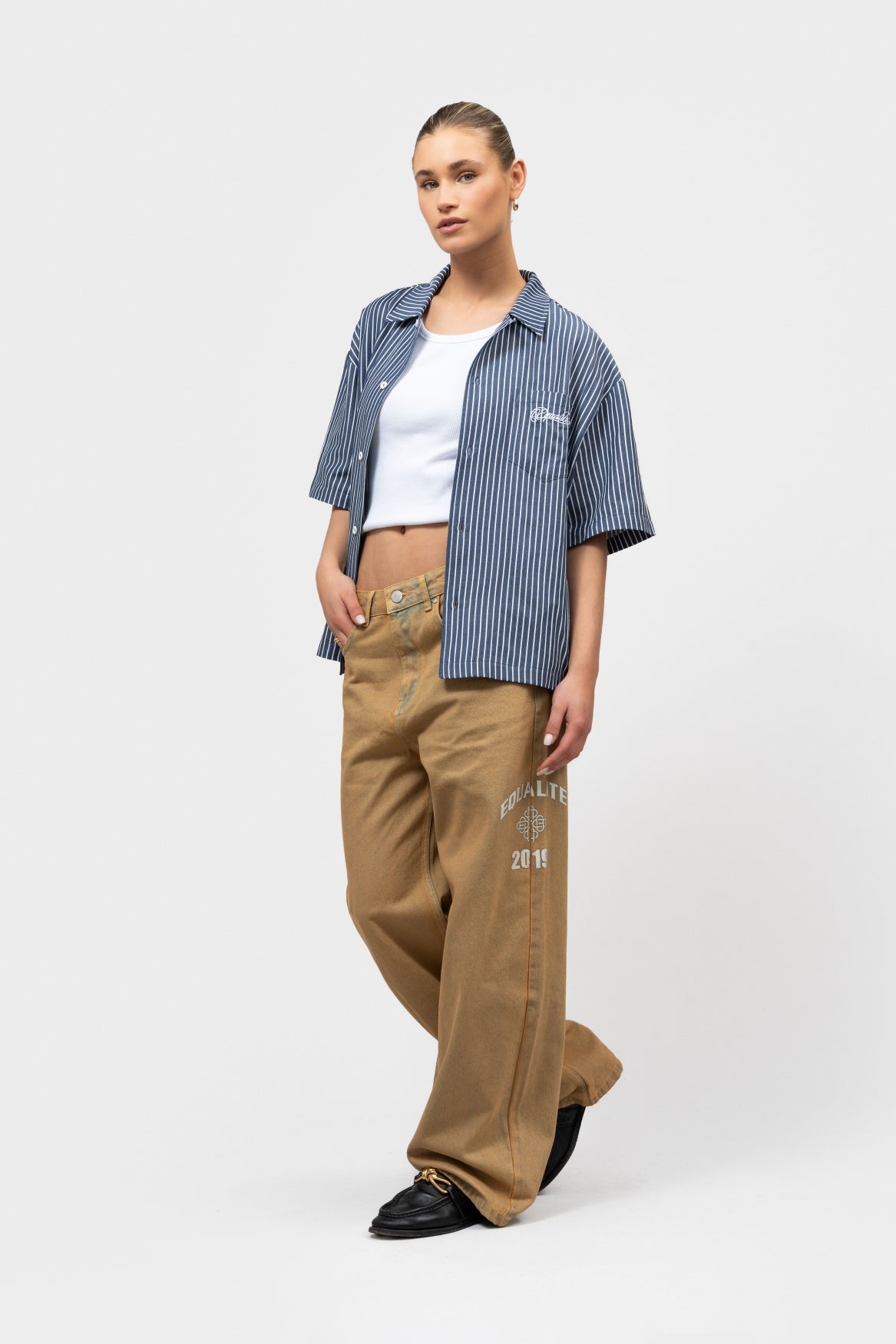 SKY BOXY SHIRT | STRIPED NAVY