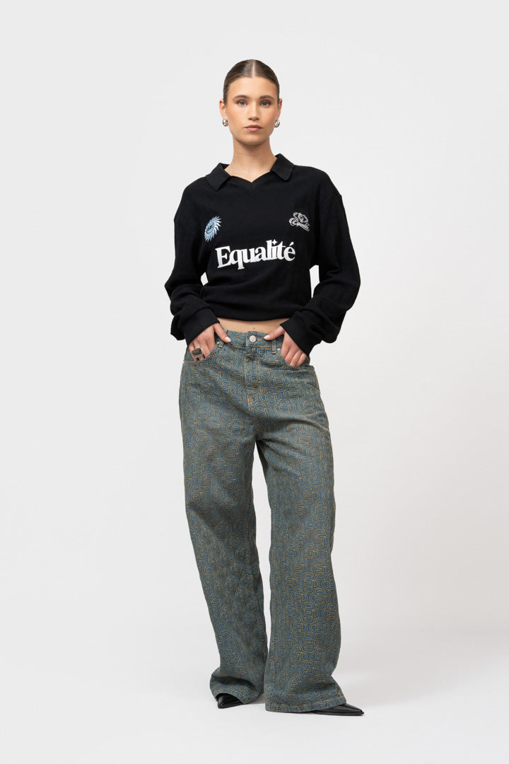 ASH KNIT LONGSLEEVE POLO | BLACK