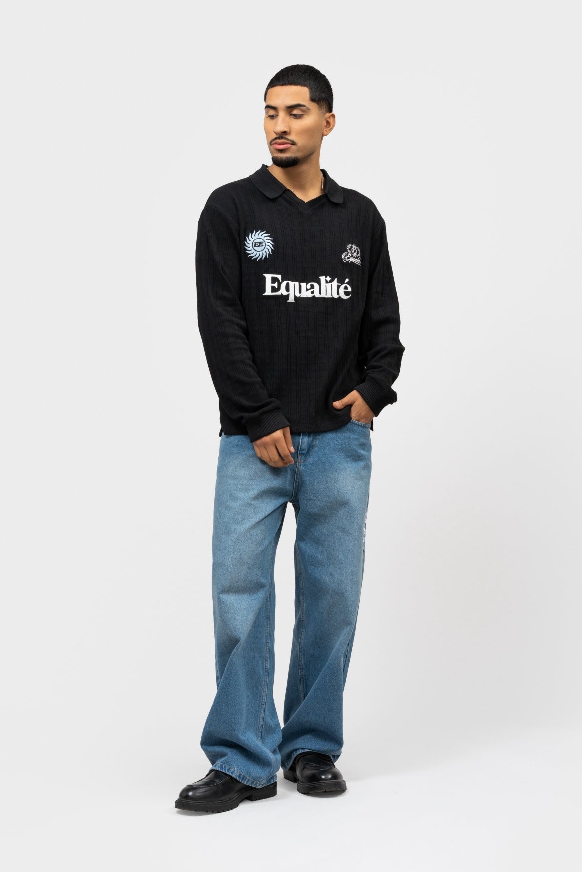 【早い者勝ち】ANEW KNIT POLO SHIRT サイズL ASH KNIT LONGSLEEVE POLO | BLACK - Equalité