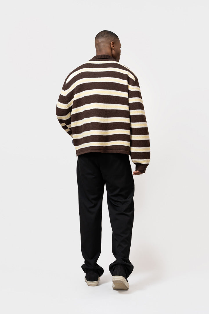 FINN KNIT POLO | STRIPED BROWN/YELLOW/WHITE