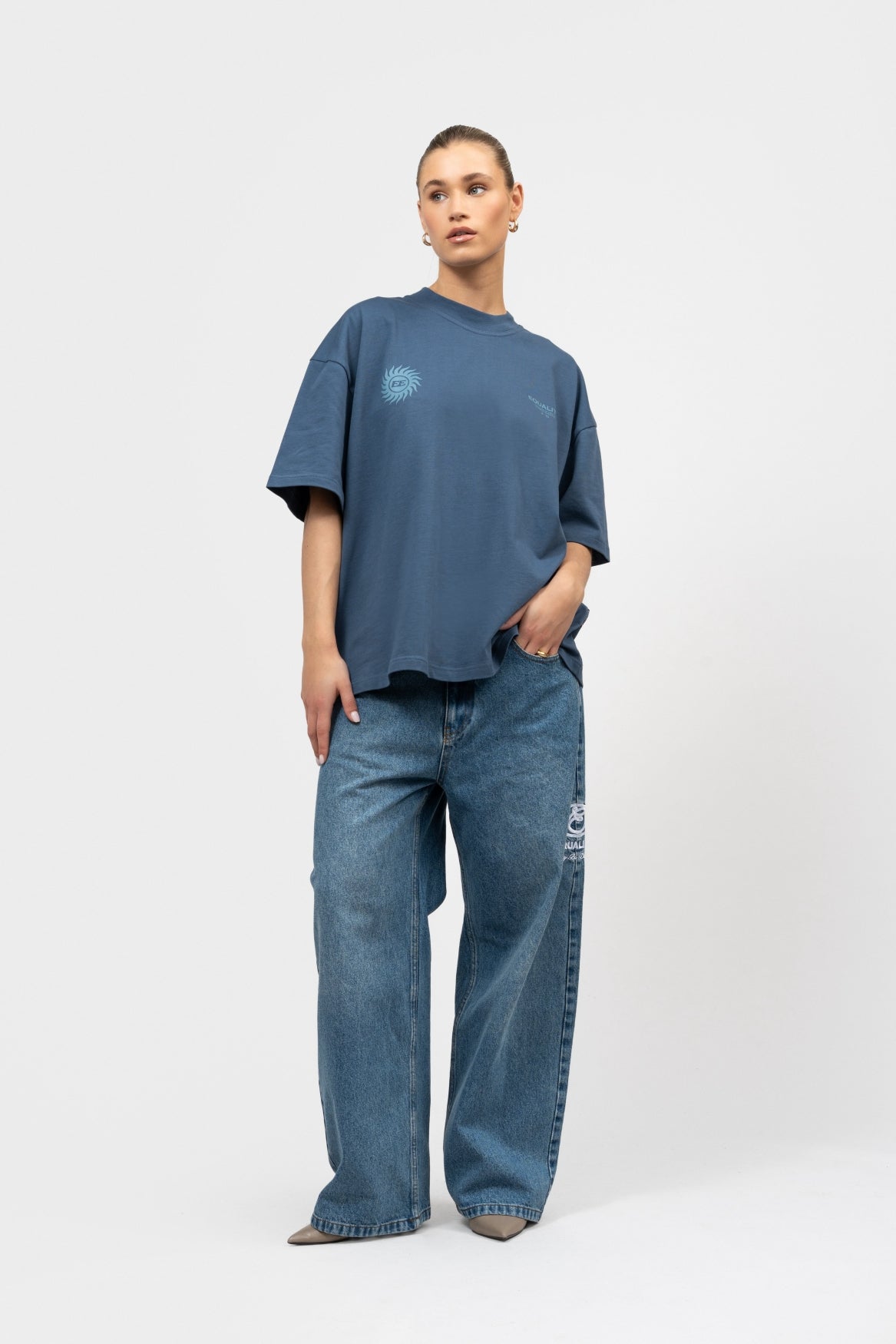 SUNNY BOXY FIT TEE | NAVY & LIGHT BLUE