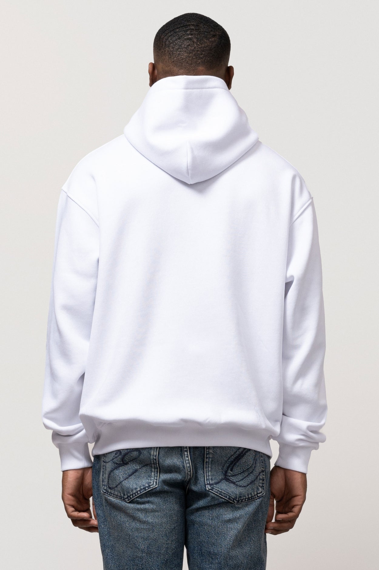 A white sales hoodie