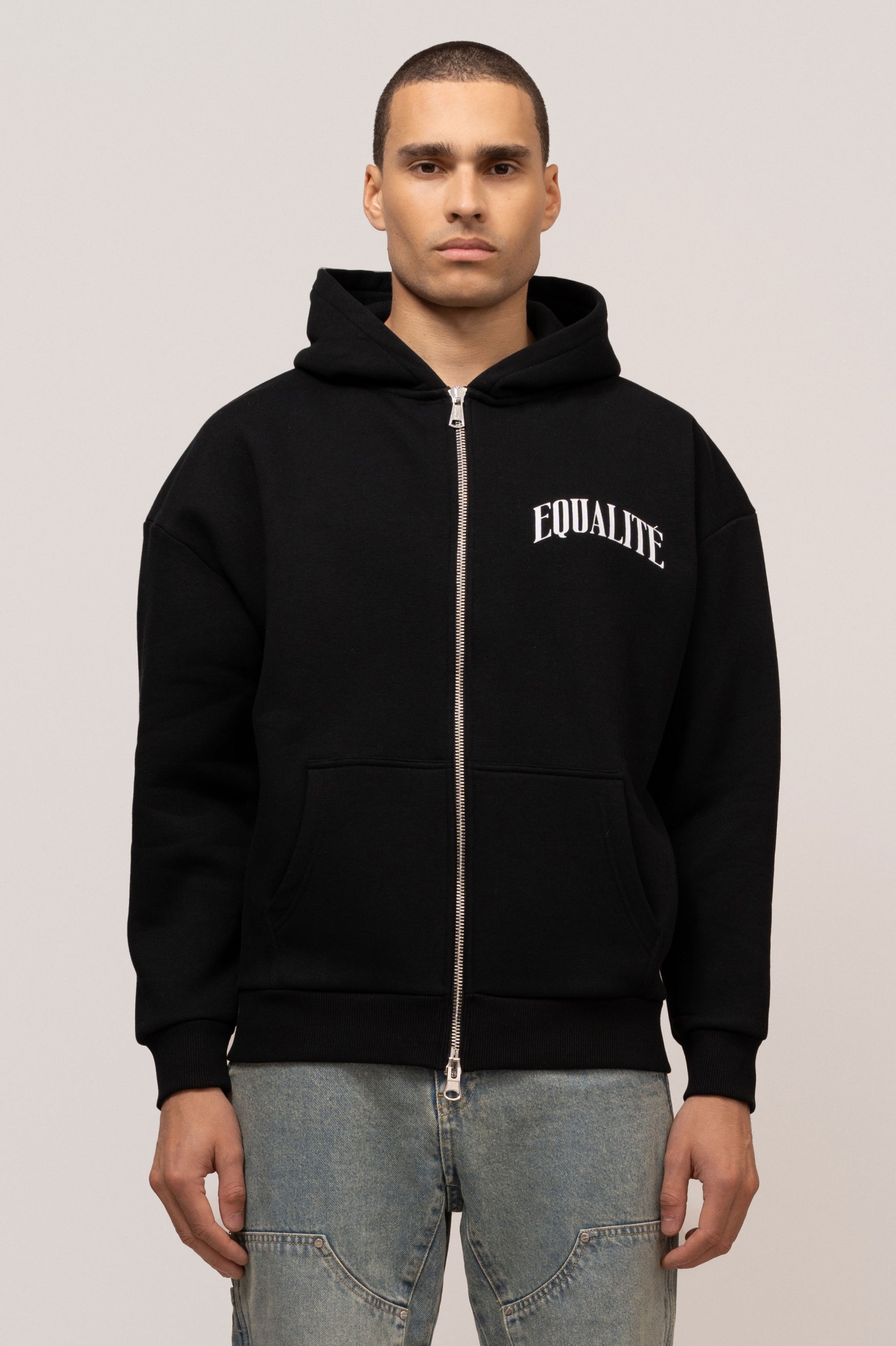 Oliver übergroßer Full Reißverschluss Hoodie | Schwarz & Weiß