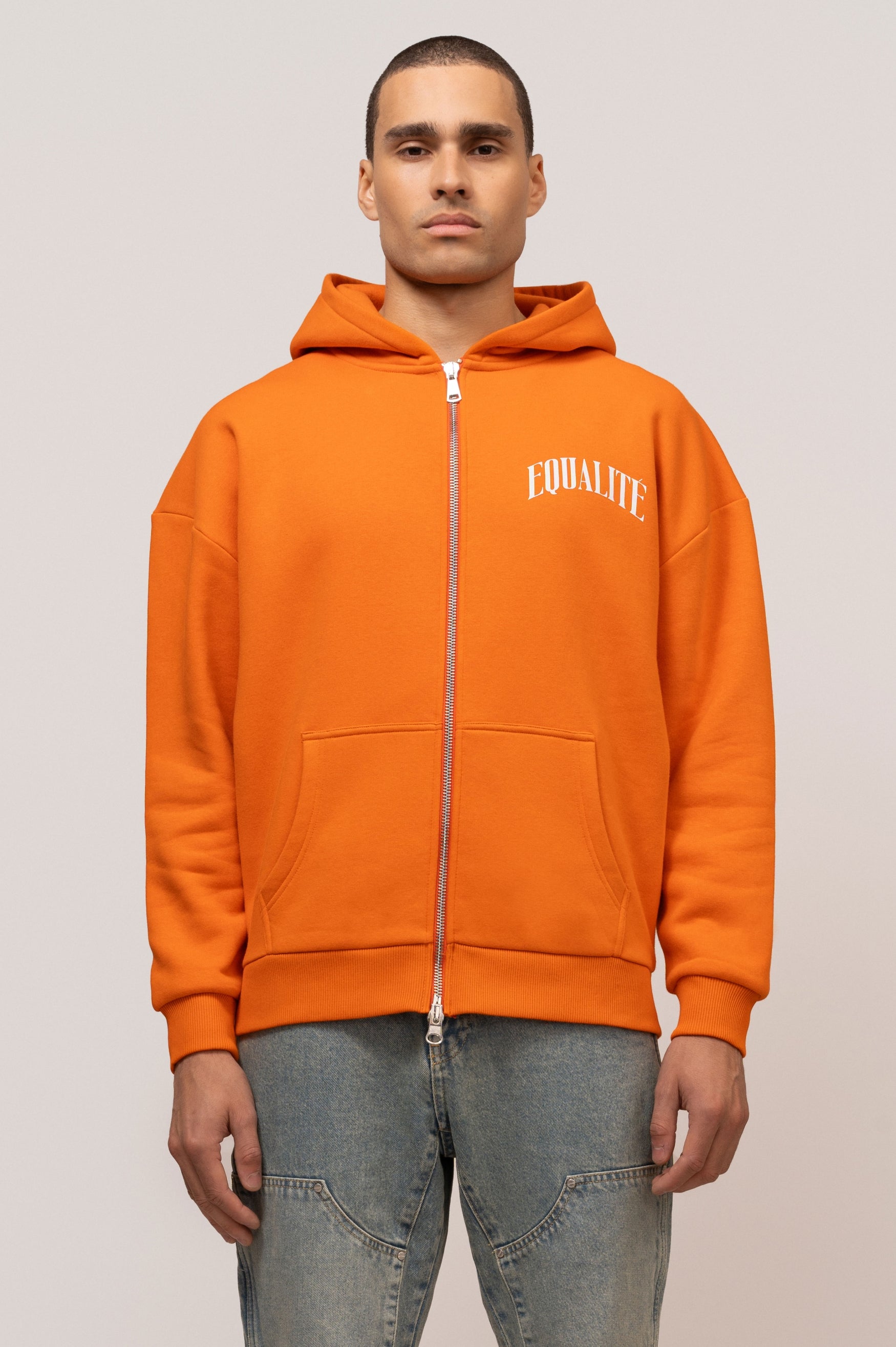 OLIVER OVERSIZED FULL ZIP HOODIE | ORANGE & WHITE