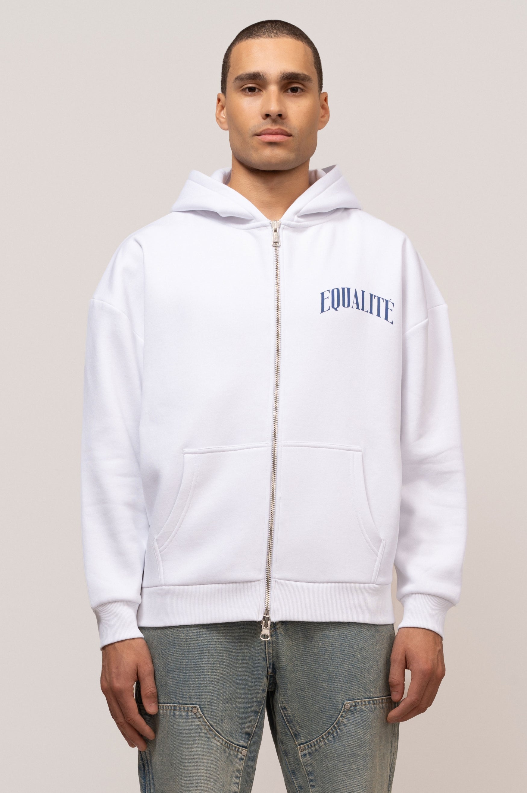 OLIVER OVERSIZED FULL ZIP HOODIE | WHITE & BLUE