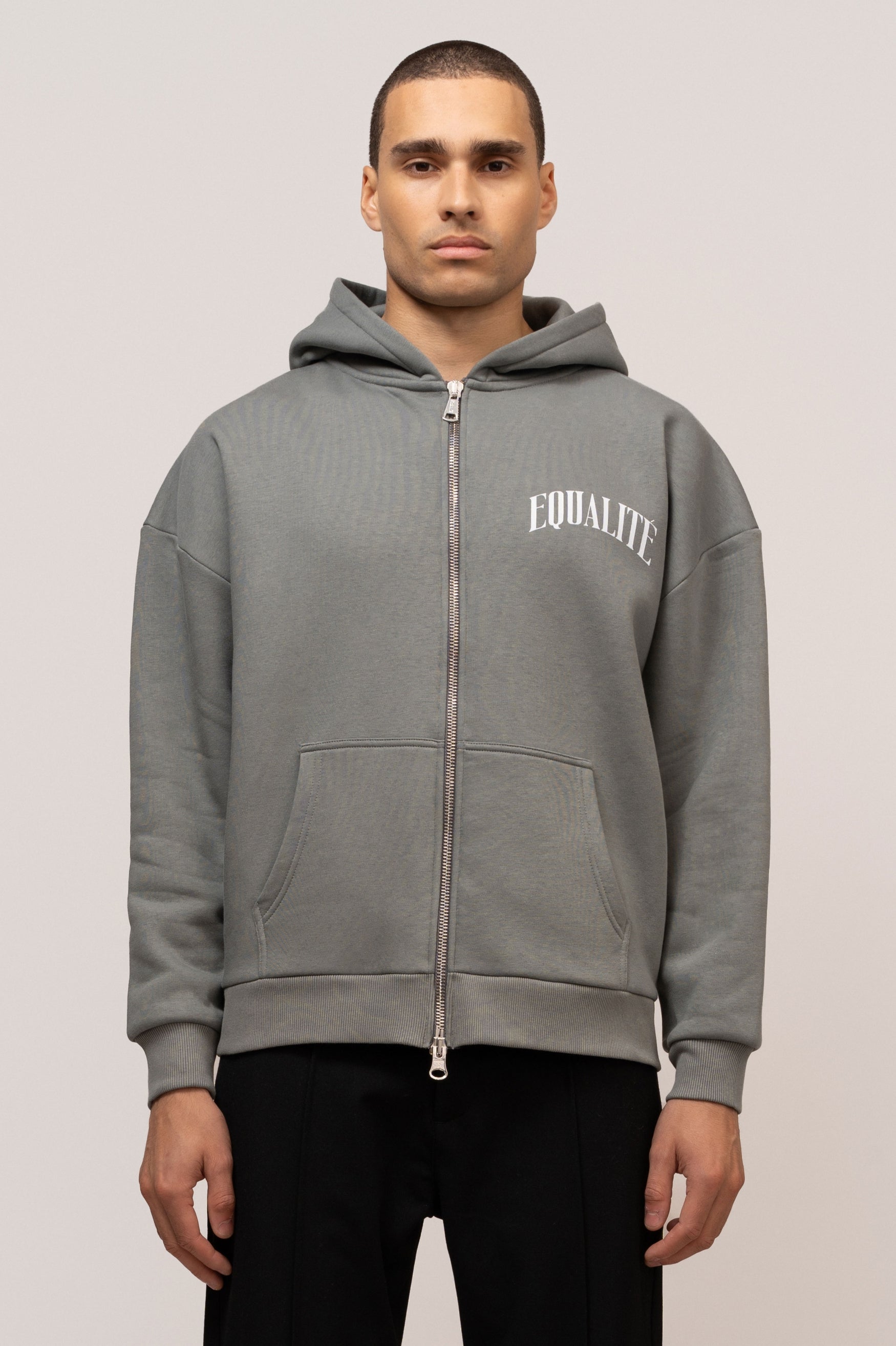 OLIVER OVERSIZED FULL ZIP HOODIE | GREY & WHITE