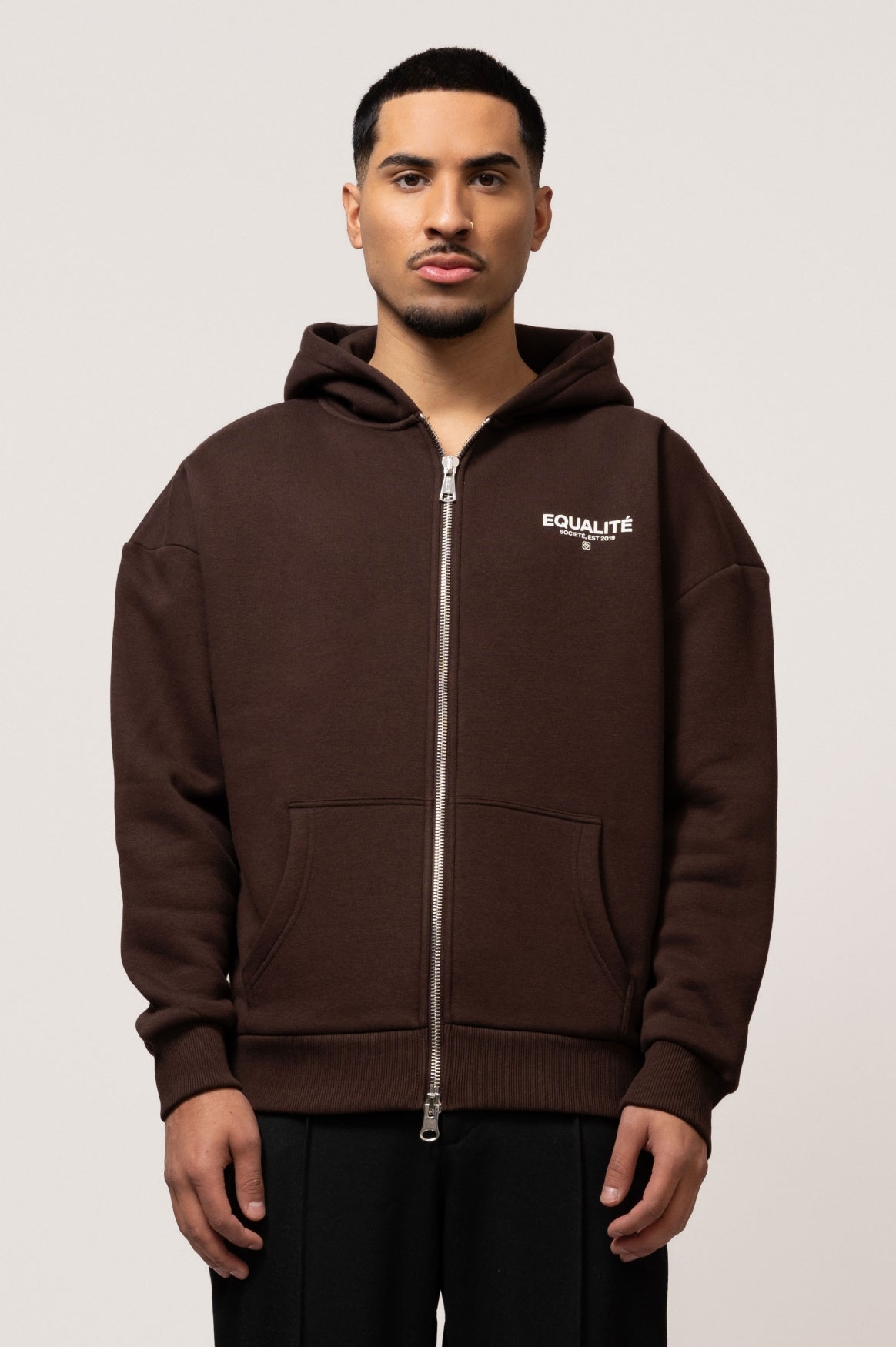 SOCIETÉ OVERSIZED FULL ZIP HOODIE | BROWN