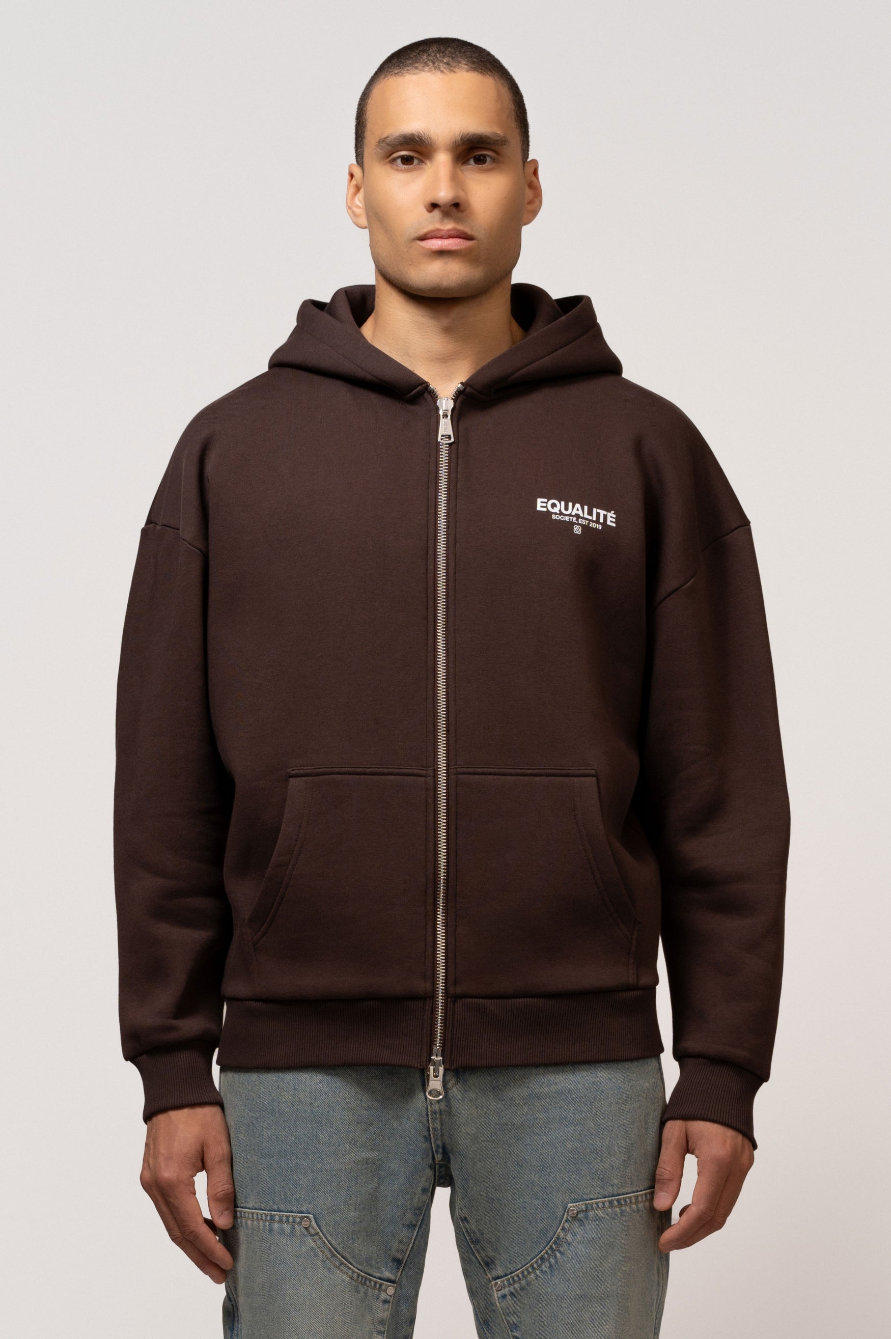 SOCIETÉ OVERSIZED FULL ZIP HOODIE | BROWN