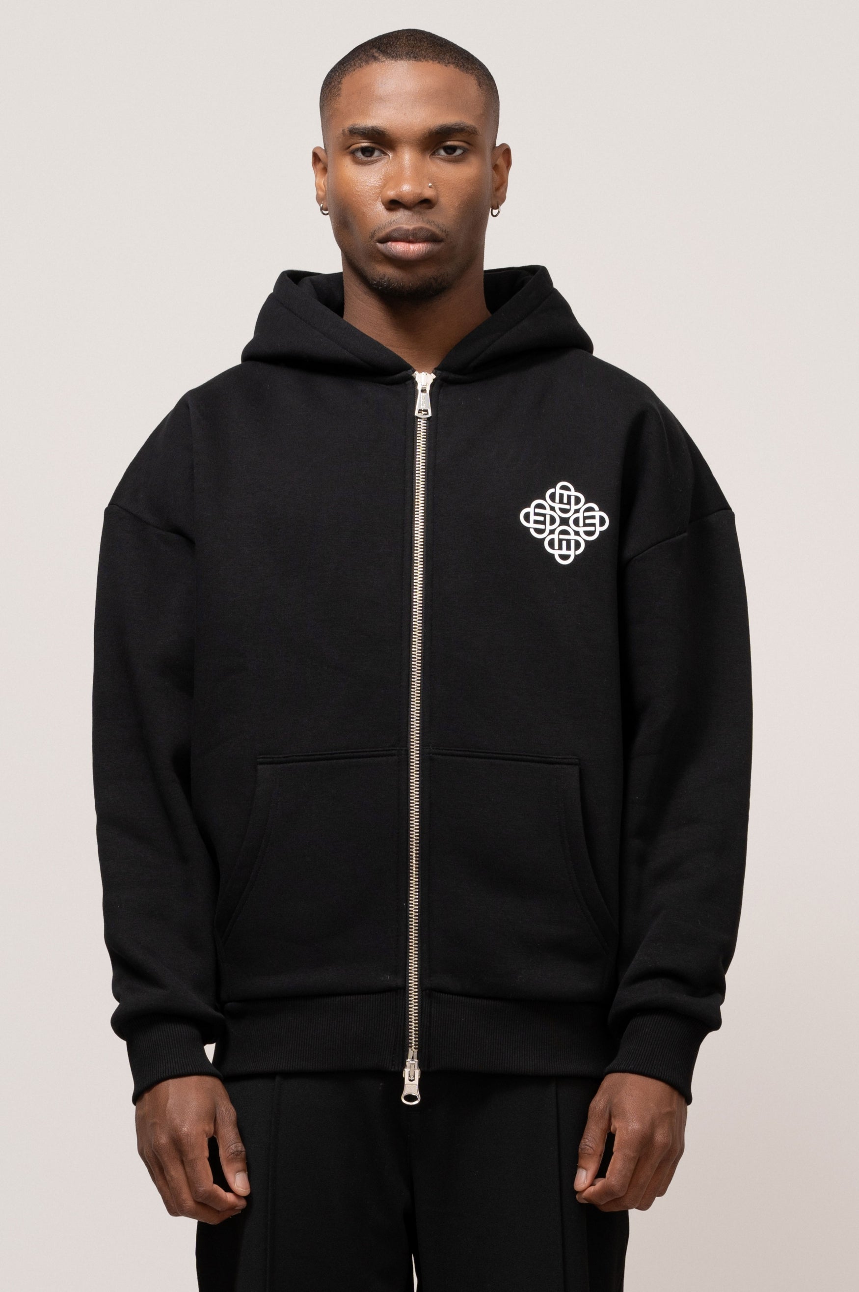 SYMBOL OVERSIZED FULL ZIP HOODIE | BLACK & WHITE