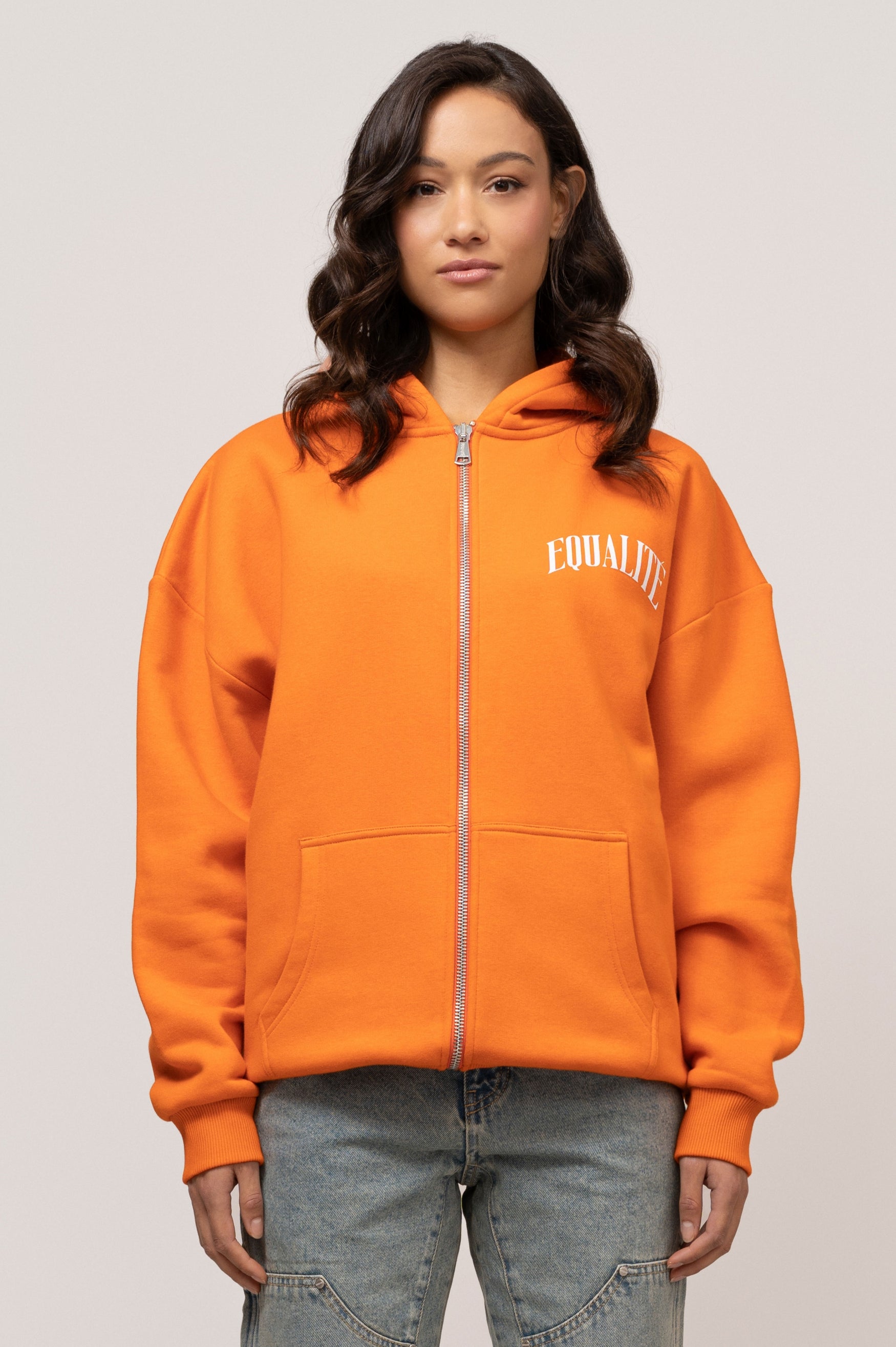 OLIVER OVERSIZED FULL ZIP HOODIE | ORANGE & WHITE