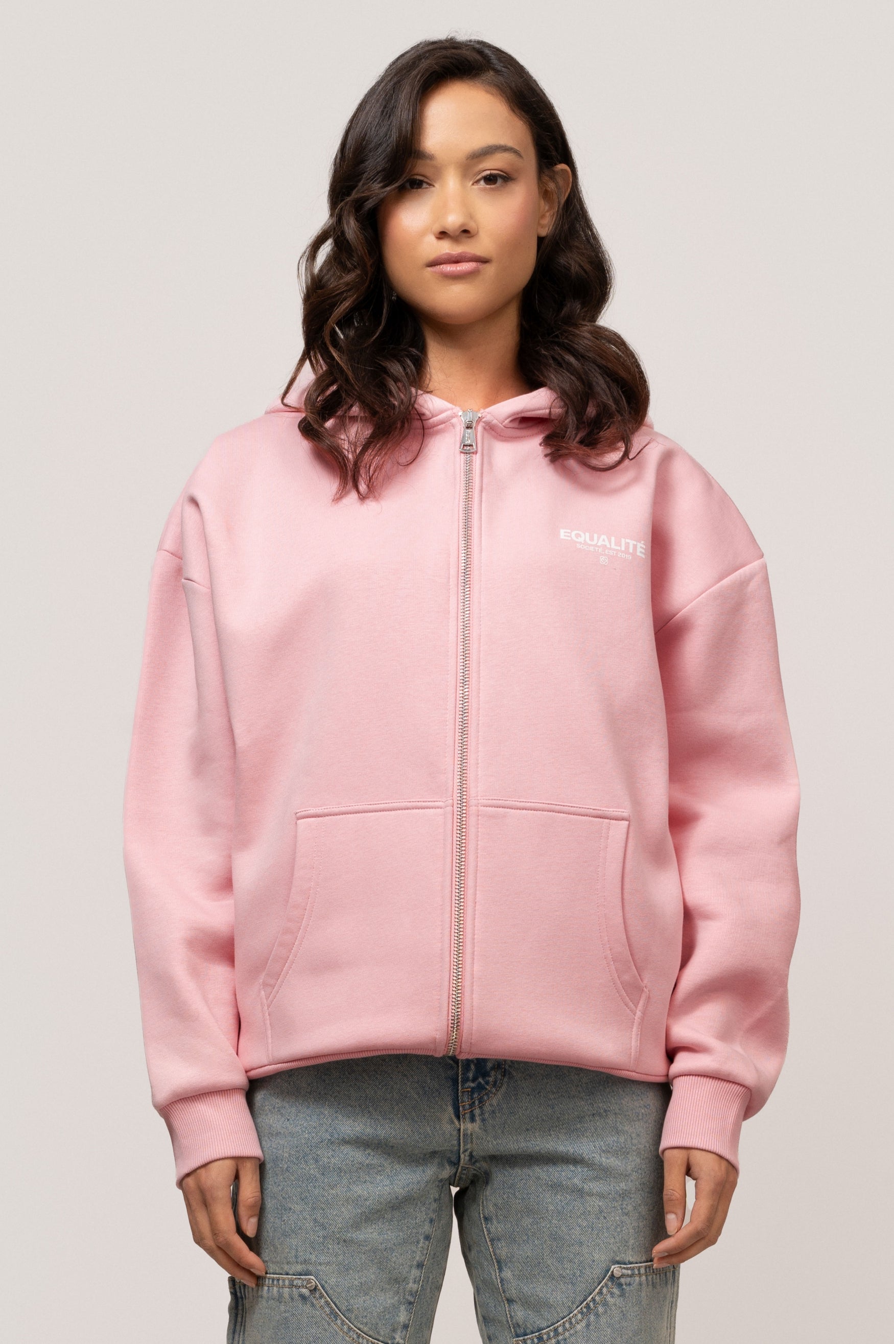 SOCIETÉ OVERSIZED FULL ZIP HOODIE | PINK & OFF WHITE