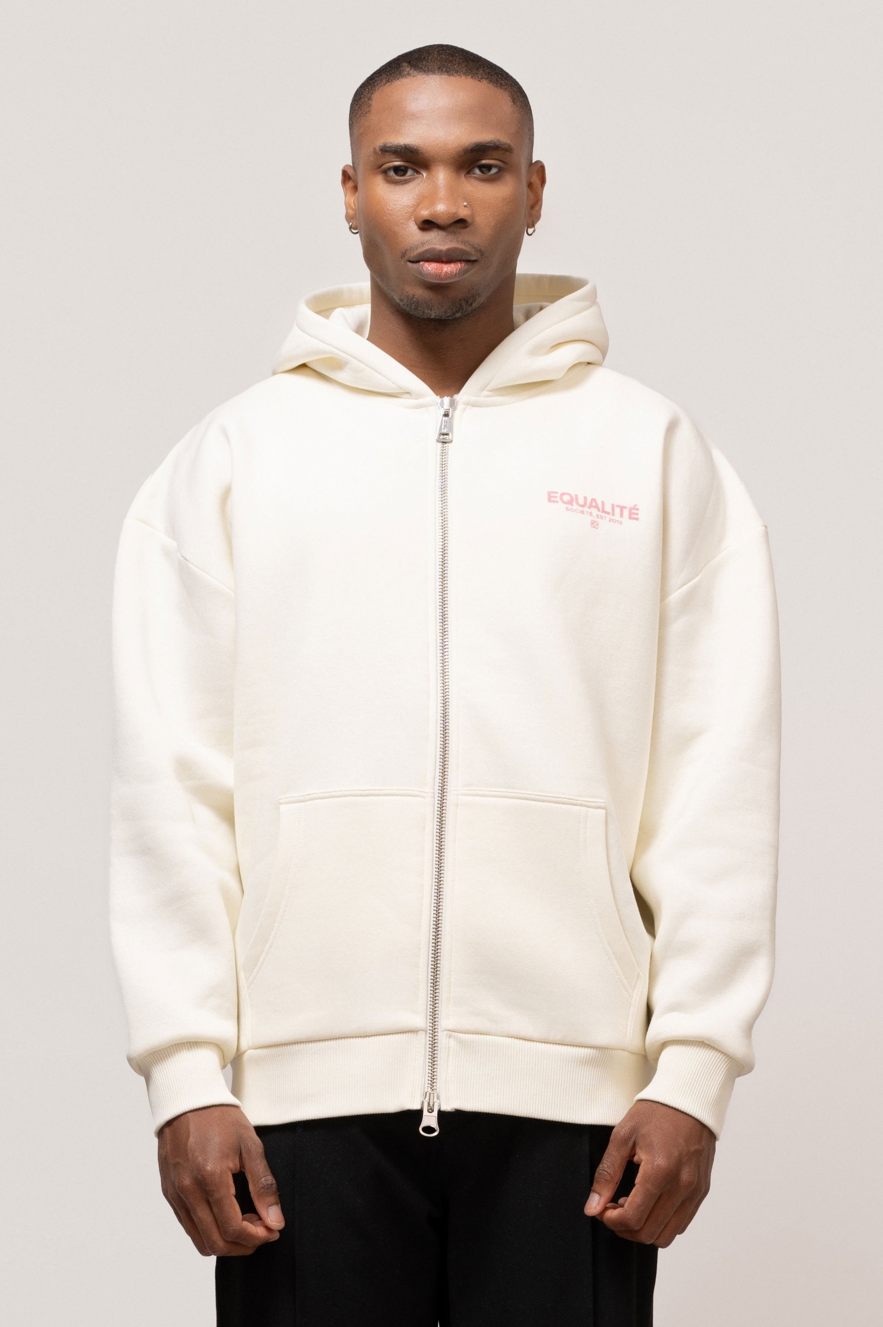 SOCIETÉ OVERSIZED FULL ZIP HOODIE | OFF-WHITE & PINK