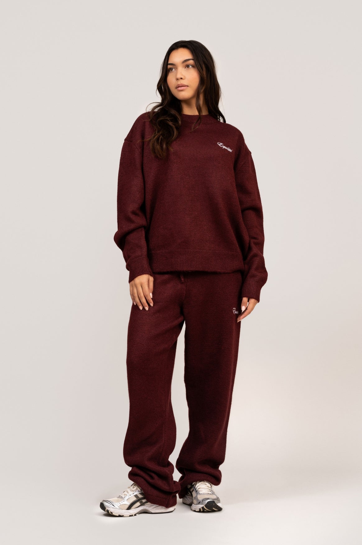 Fluffy Knit Straight Fit Pants | Burgundy