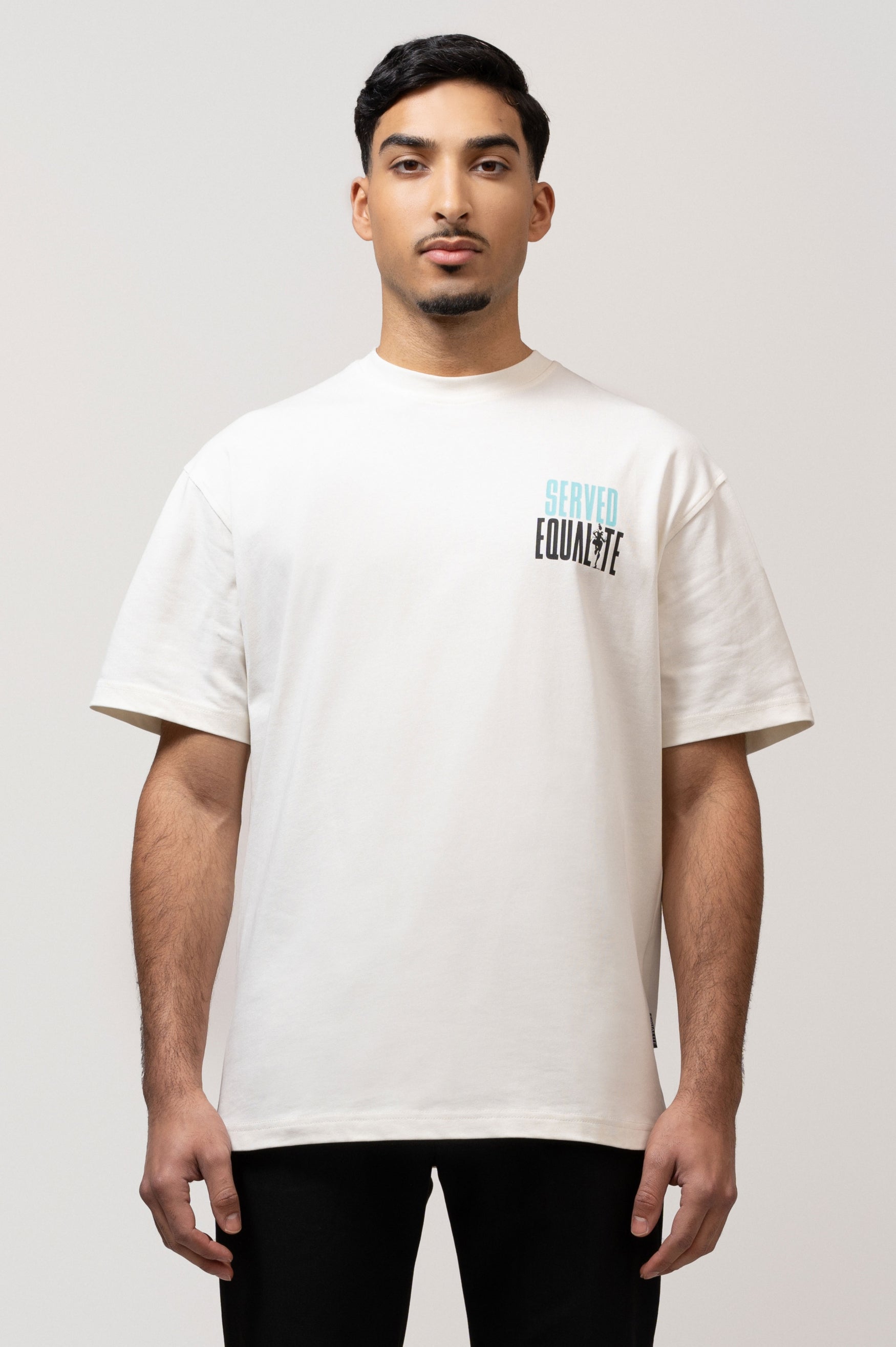 SERVED X EQUALITÉ OVERSIZED TEE | OFF WHITE & TURQOISE