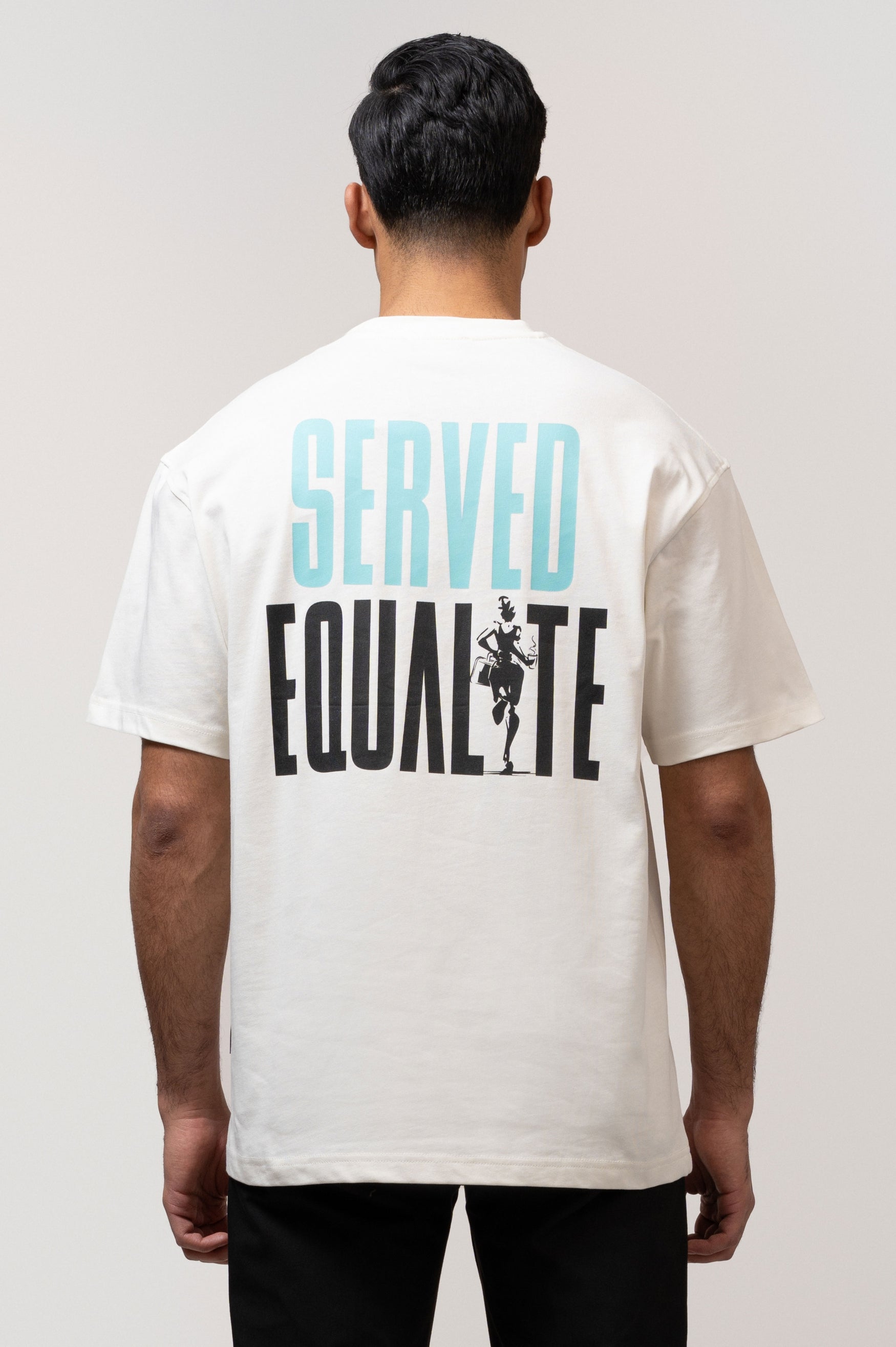 SERVED X EQUALITÉ OVERSIZED TEE | OFF WHITE & TURQOISE