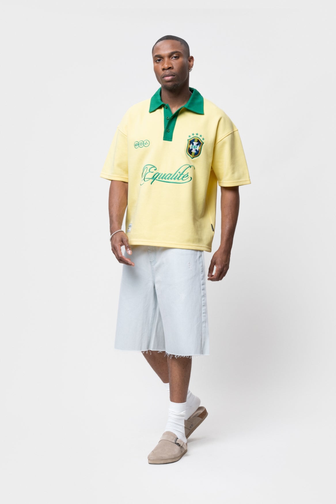 BRAZIL OVERSIZED JERSEY POLO | YELLOW & GREEN