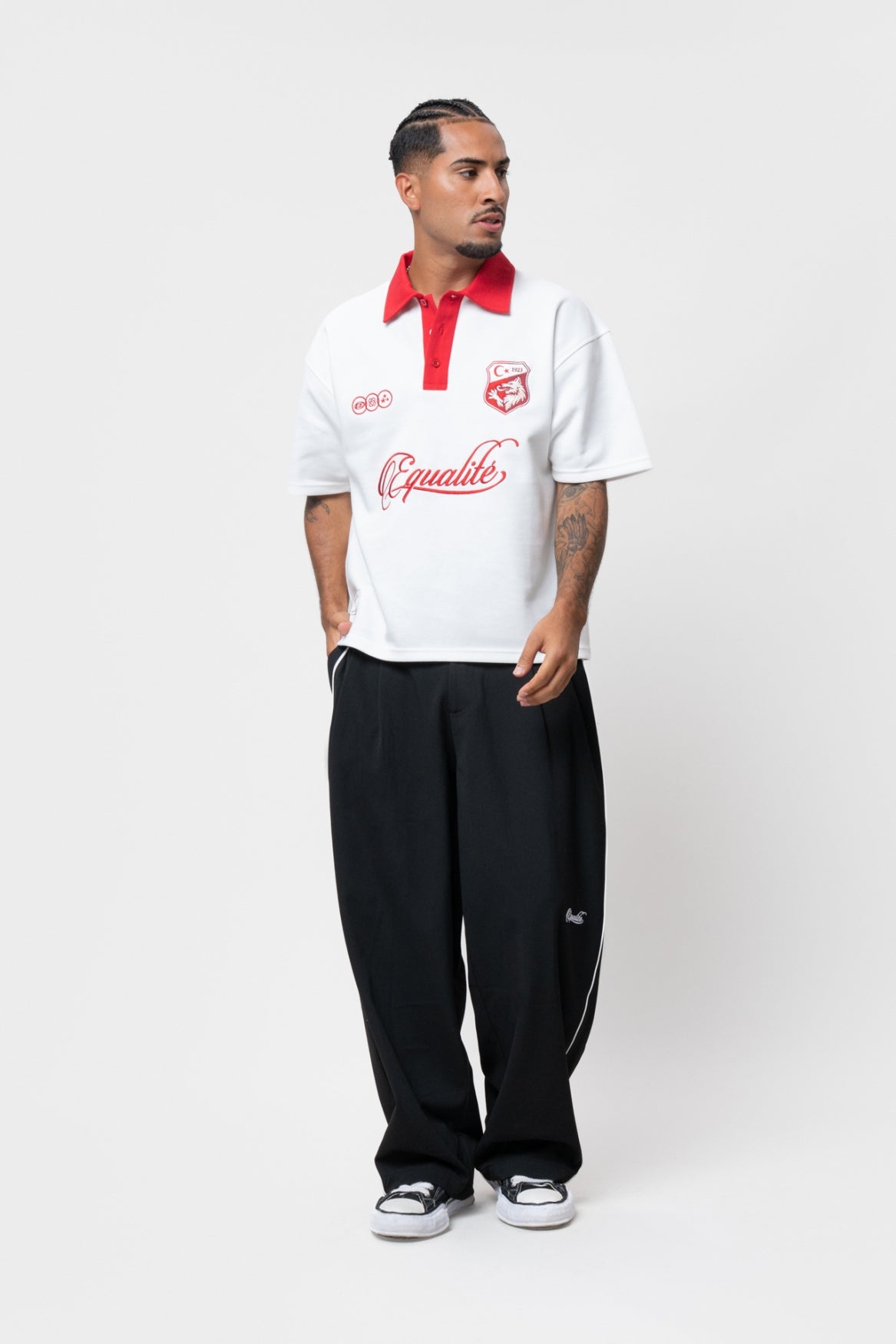 TURKEY OVERSIZED JERSEY POLO | OFF-WHITE & RED