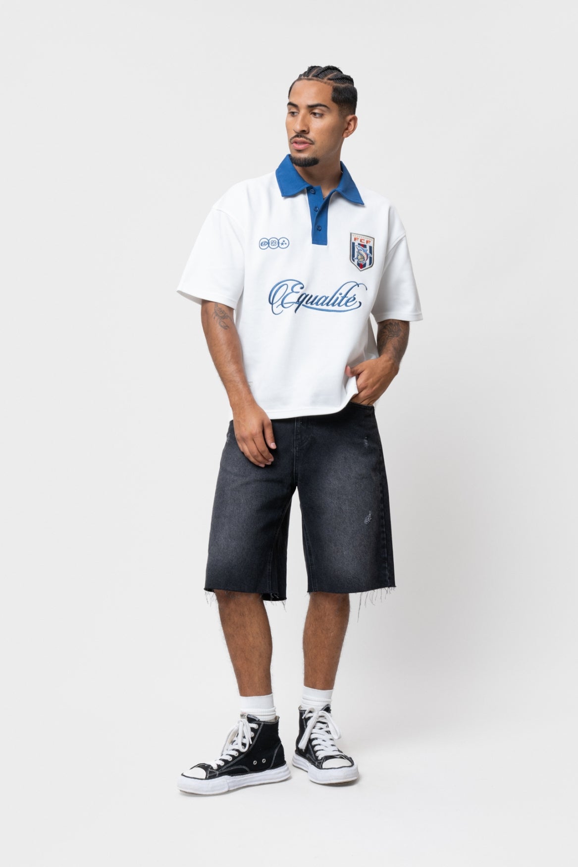 CAPE VERDE OVERSIZED JERSEY POLO | OFF-WHITE & BLUE