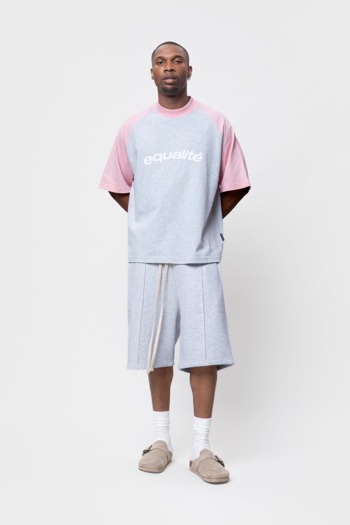 CELESTE RAGLAN BOXY TEE | MELANGE GREY & SOFT PINK