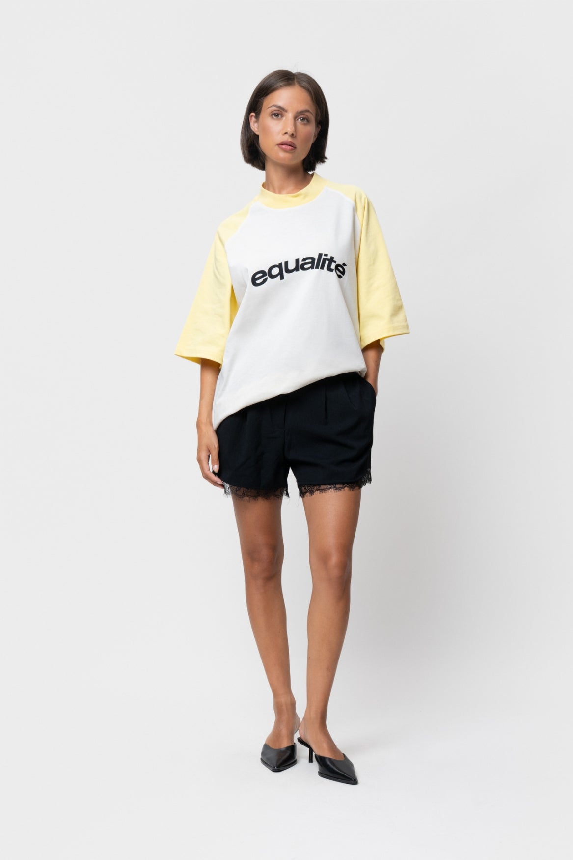 CELESTE RAGLAN BOXY TEE | MELANGE GREY & SOFT YELLOW