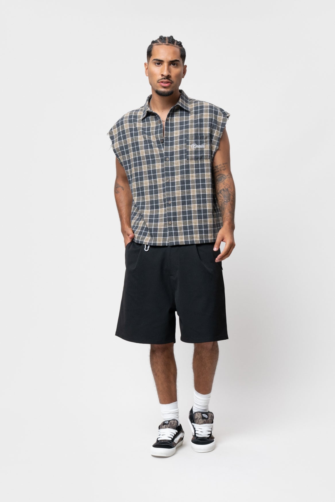 FLANNEL TANK SHIRT | ARMY & TAUPE