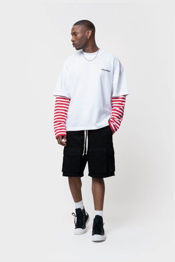 HUNTER DOUBLE LAYER LONGSLEEVE TEE | WHITE & RED STRIPE