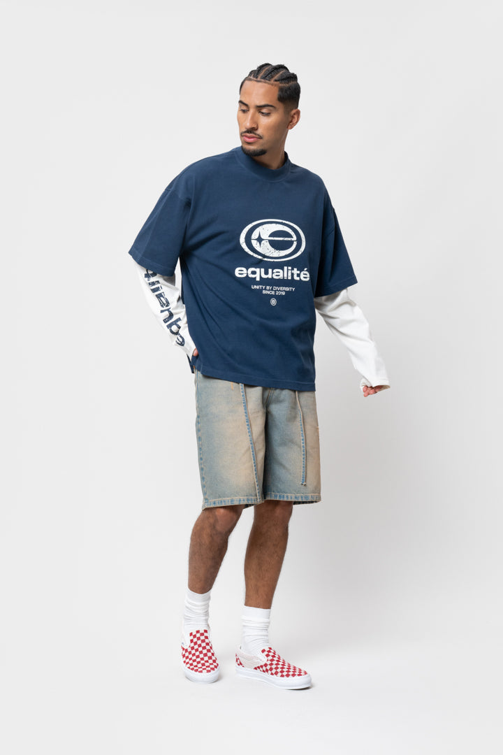 ELAN DOUBLE LAYER LONGSLEEVE TEE | NAVY & OFF-WHITE