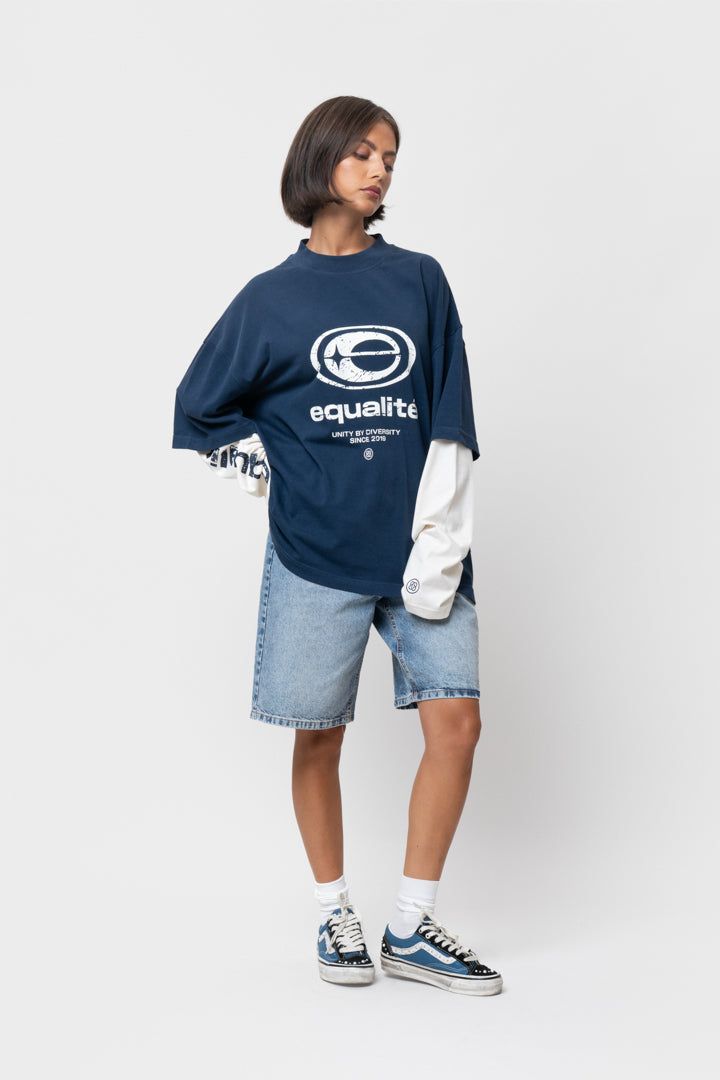 ELAN DOUBLE LAYER LONGSLEEVE TEE | NAVY & OFF-WHITE