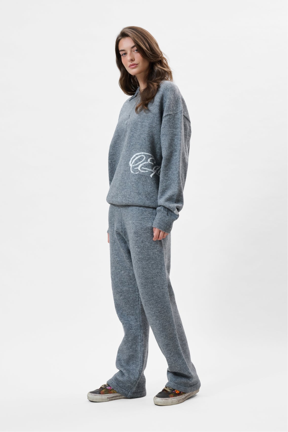 FLUFFY KNIT QUARTER ZIP POLO | GREY