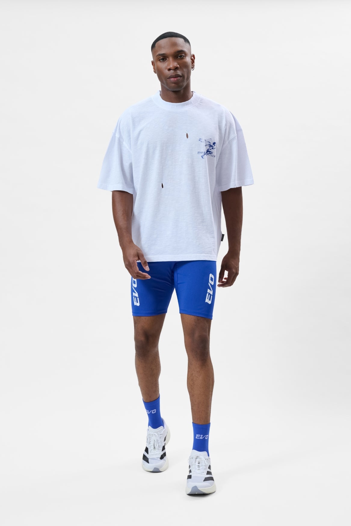 HYBRIDE BOXY TEE | WHITE & BLUE