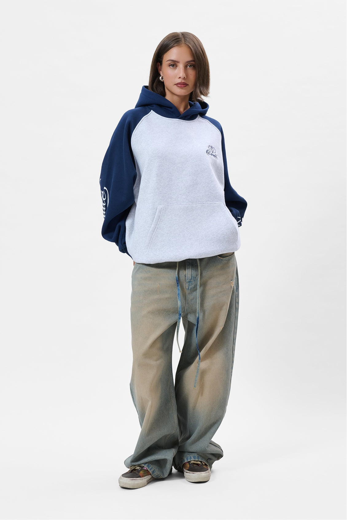 JETT RAGLAN OVERSIZED HOODIE | MELANGE GREY & NAVY
