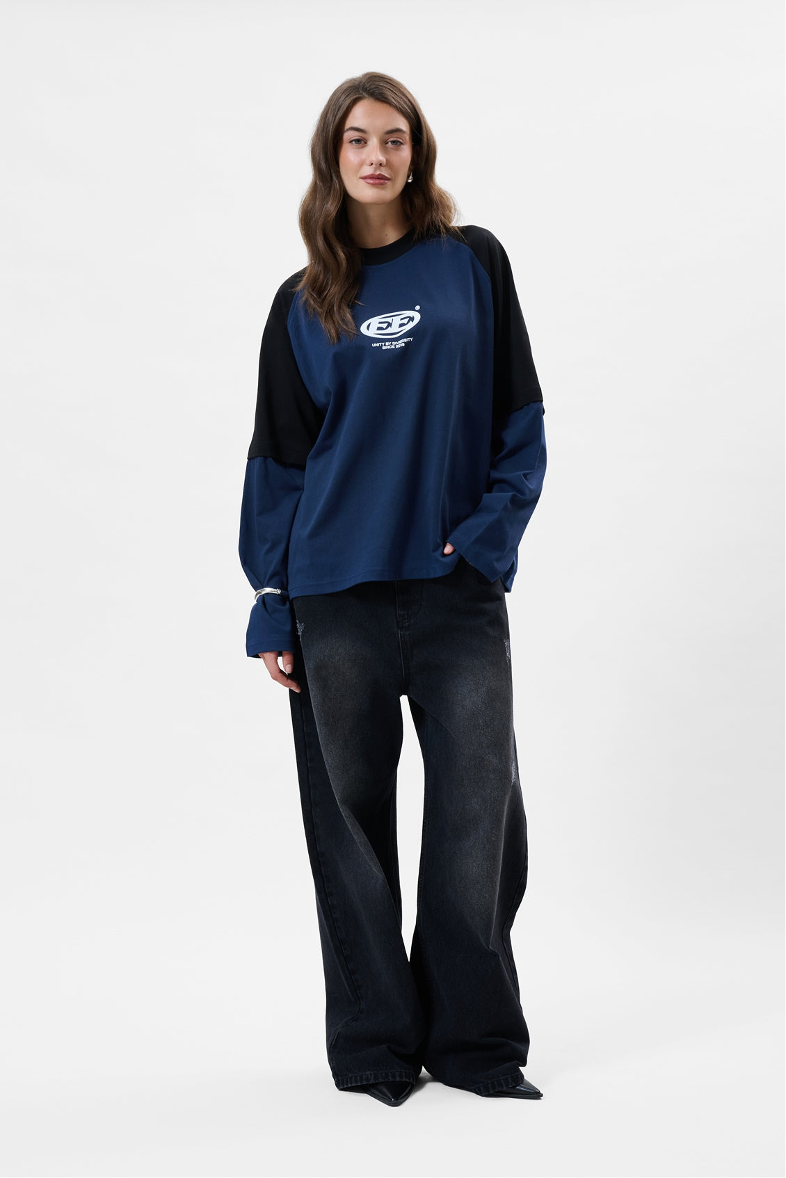 DANTE DOUBLE LAYER LONGSLEEVE TEE | NAVY & OFF-WHITE