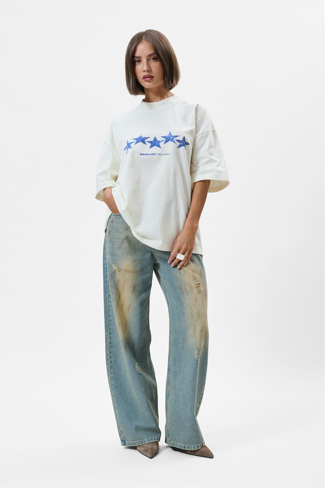 NERO BOXY TEE | OFF-WHITE & BLUE
