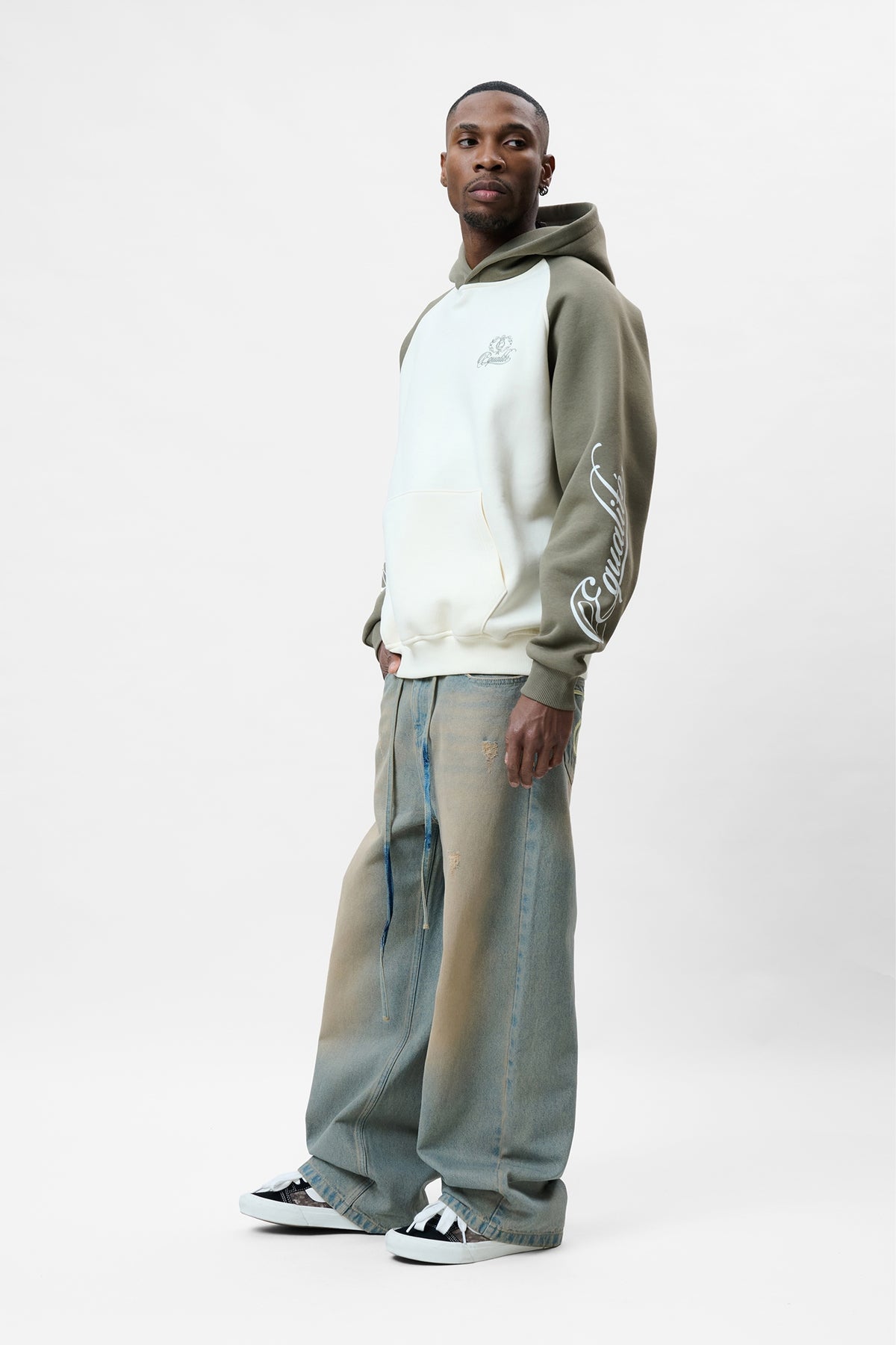 JETT RAGLAN OVERSIZED HOODIE | OFF-WHITE & GREEN