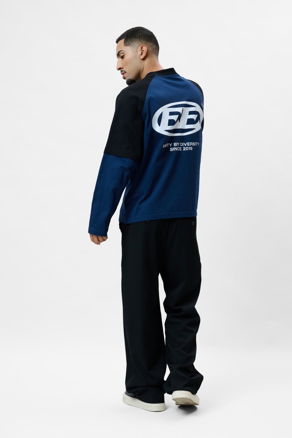 DANTE DOUBLE LAYER LONGSLEEVE TEE | NAVY & OFF-WHITE